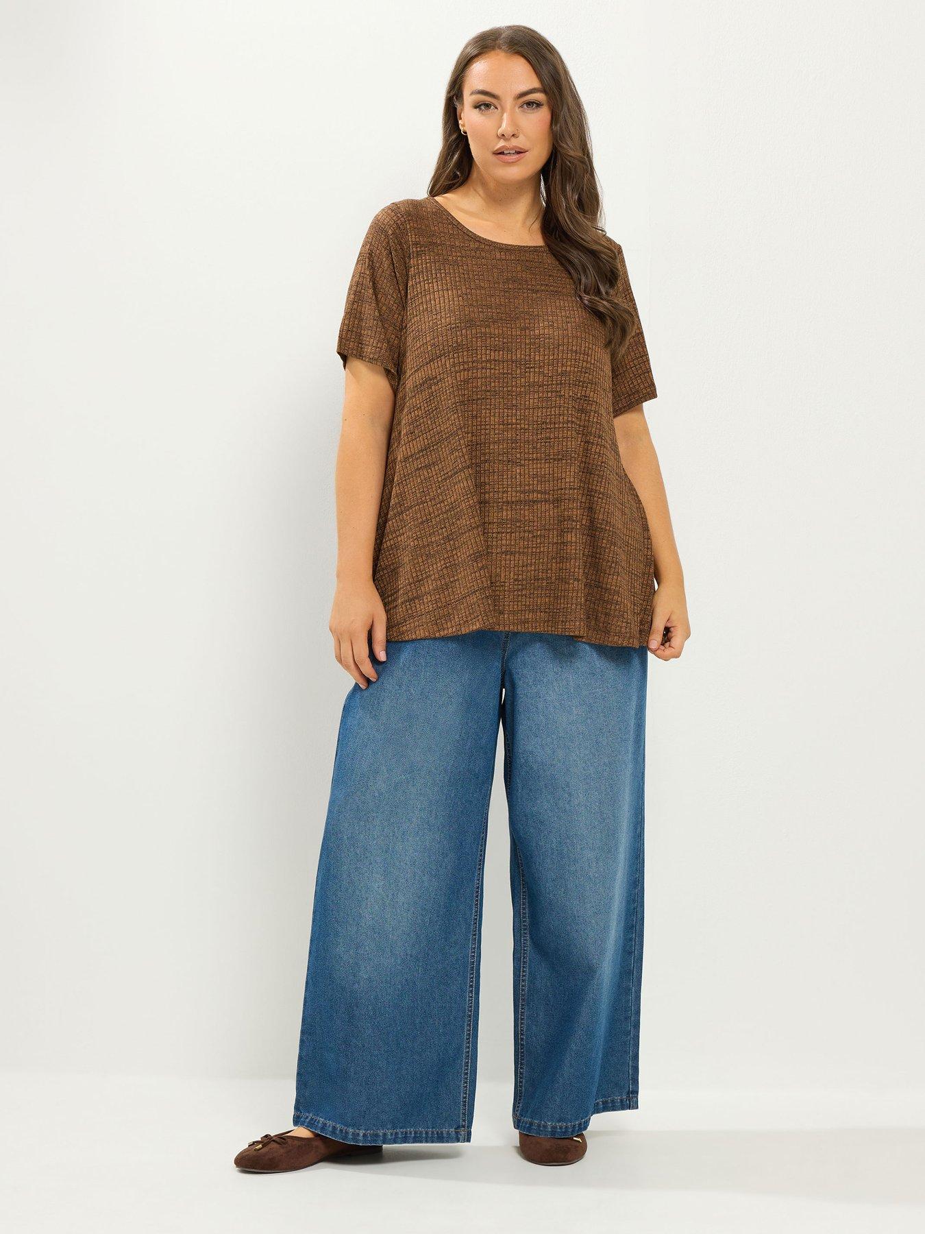 Image 3 of 4 of Yours Womens Curve Soft Touch Ribbed Swing T-Shirt - Orange