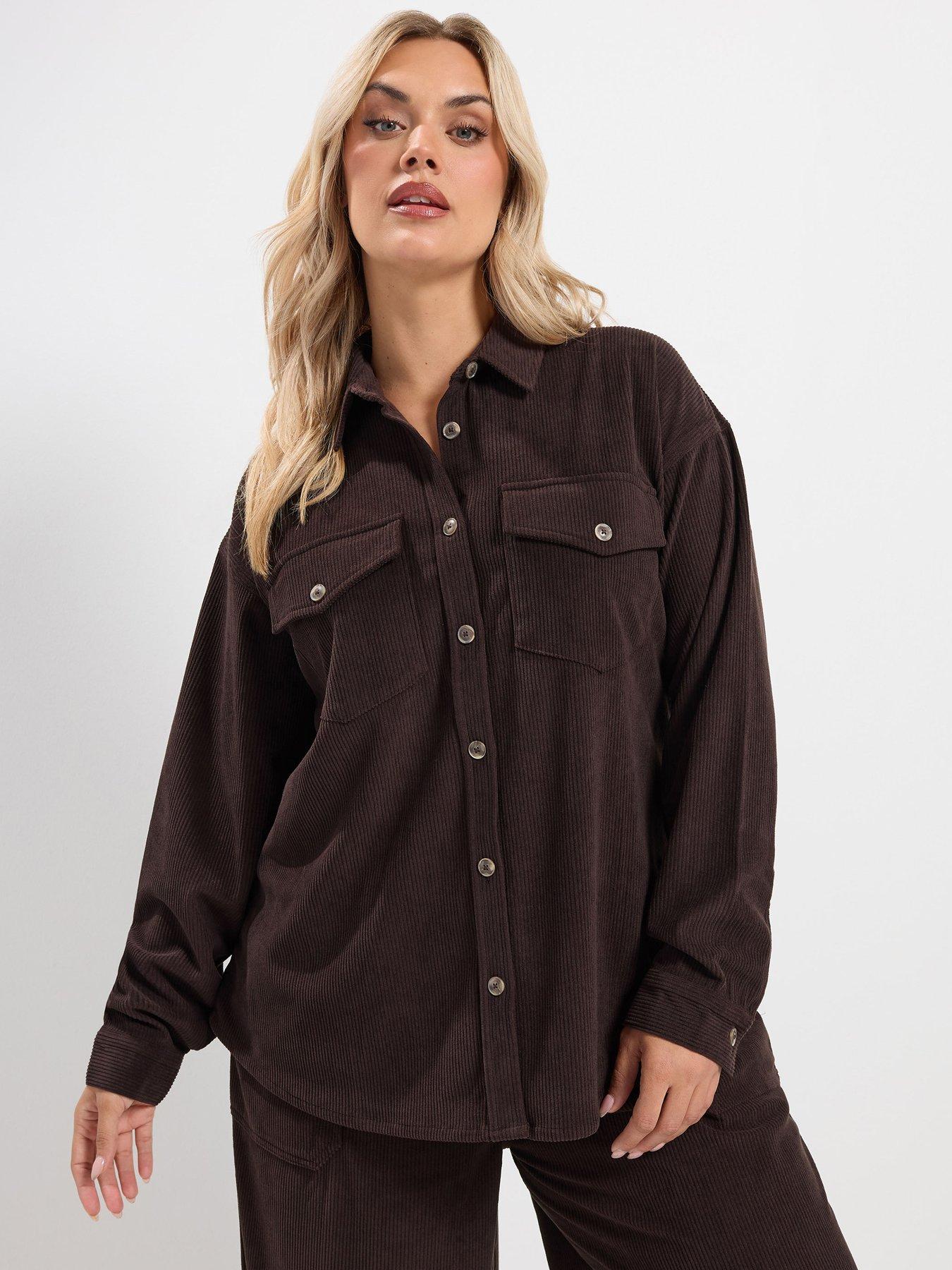 Image 1 of 4 of Yours Womens Curve Corduroy Shirt - Brown
