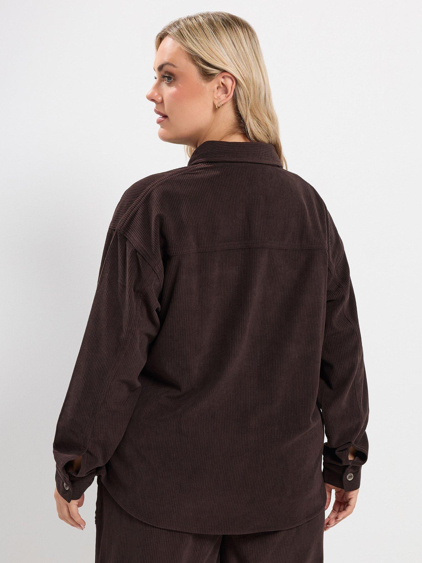 Image 2 of 4 of Yours Womens Curve Corduroy Shirt - Brown