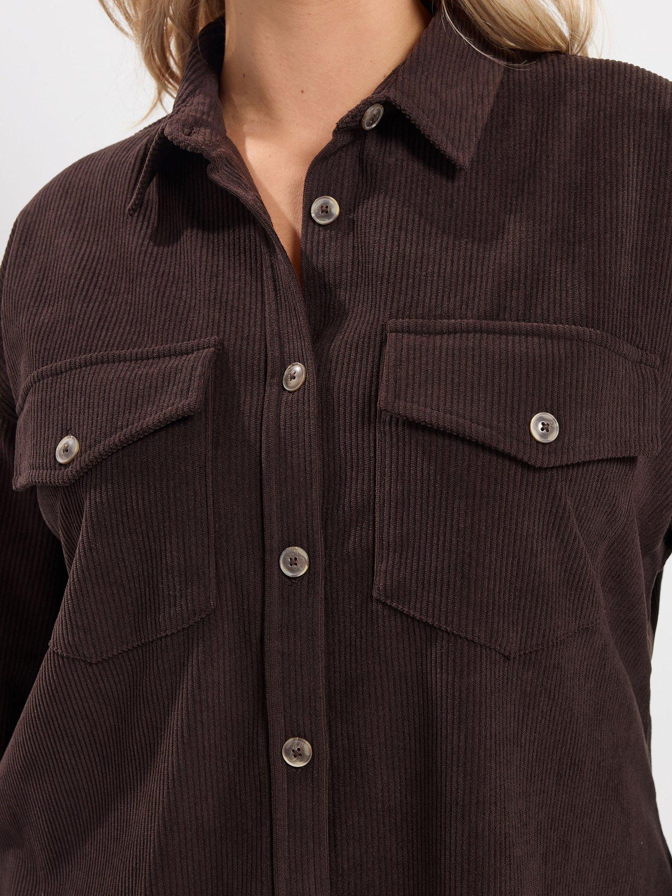 Image 4 of 4 of Yours Womens Curve Corduroy Shirt - Brown
