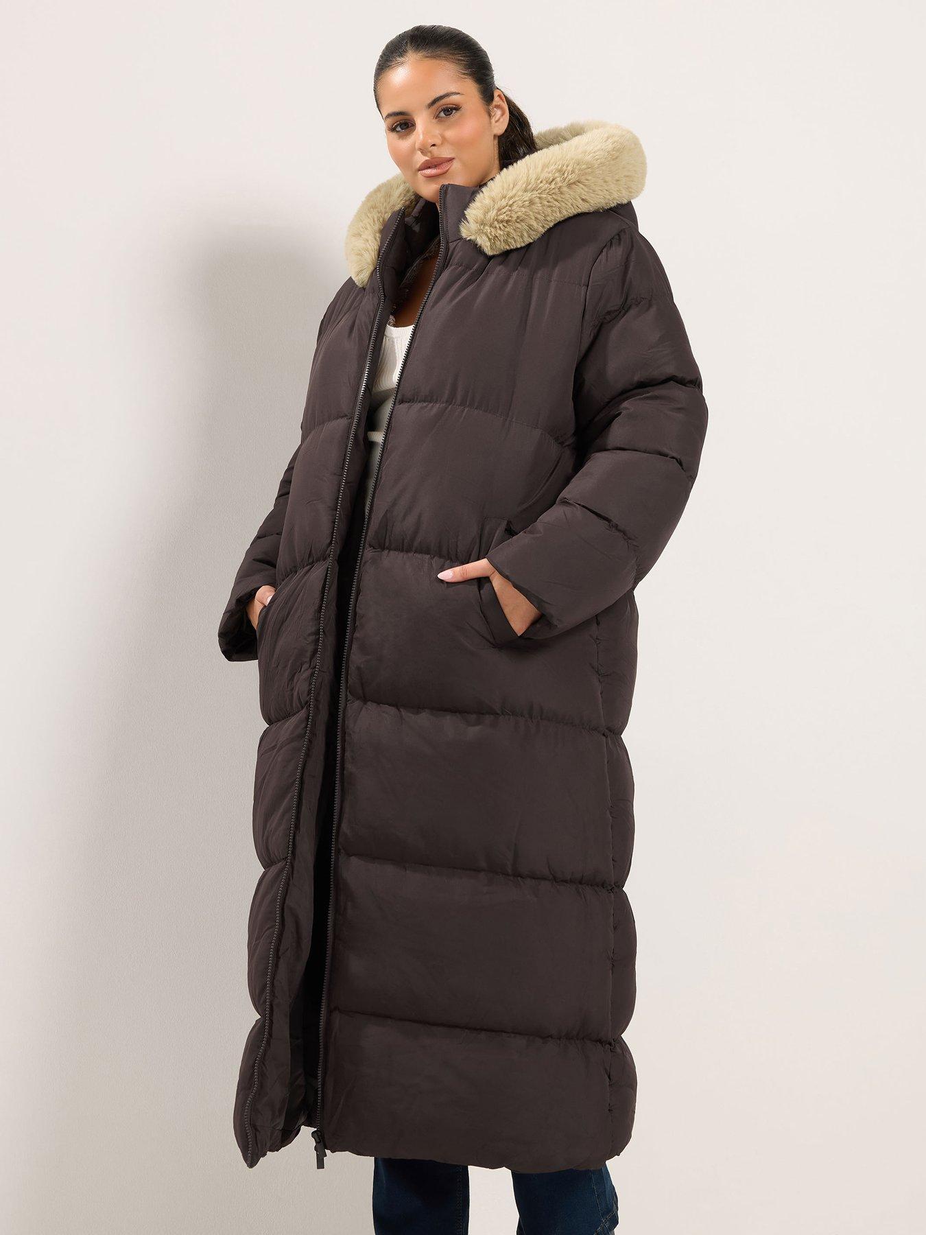 Image 1 of 4 of Yours Curve Plush Fur Trim Padded Puffer Coat