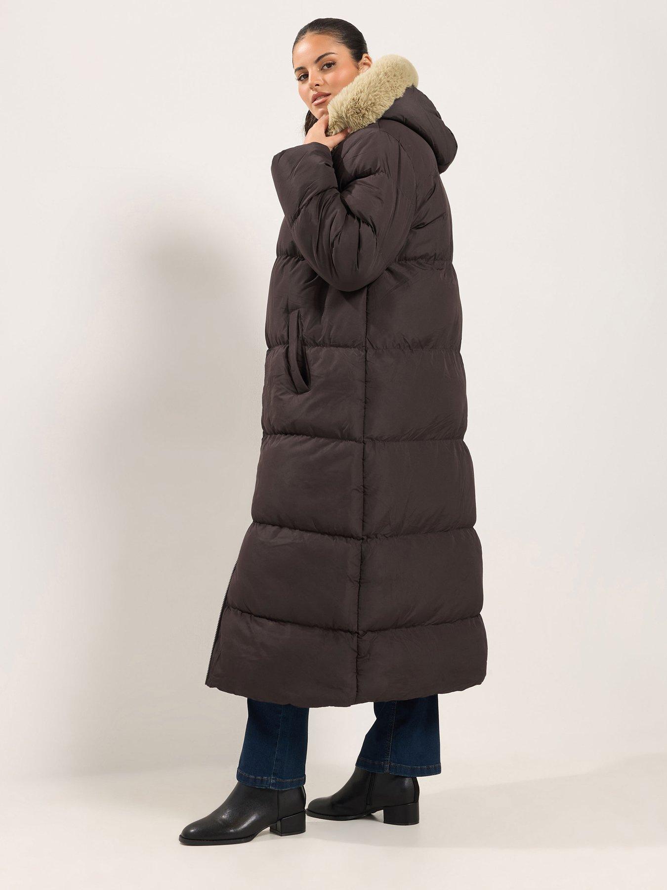 Image 2 of 4 of Yours Curve Plush Fur Trim Padded Puffer Coat