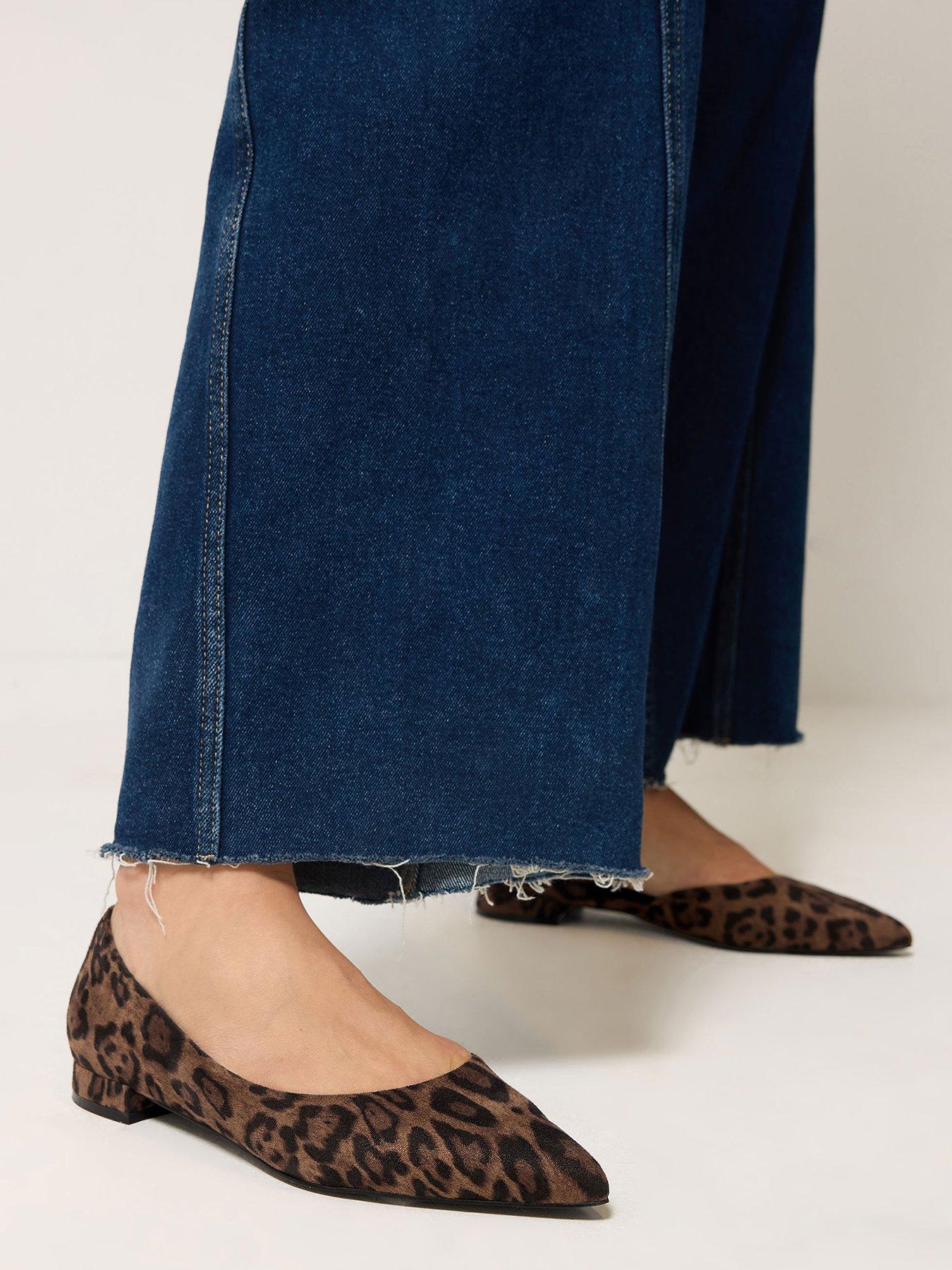 Image 1 of 4 of Yours Womens Pointed Toe Leopard Print Ballet Pumps - Brown
