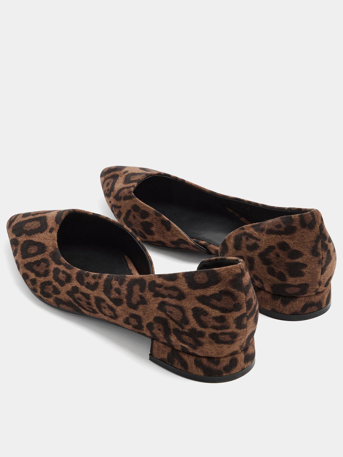 Image 3 of 4 of Yours Womens Pointed Toe Leopard Print Ballet Pumps - Brown