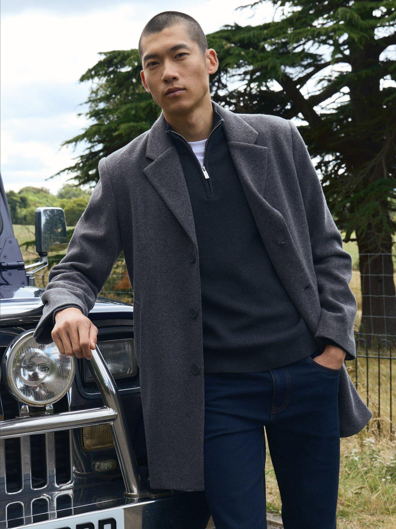 Image 1 of 5 of Threadbare Mens Classic Faux Woo Longline Trench Coat - Grey