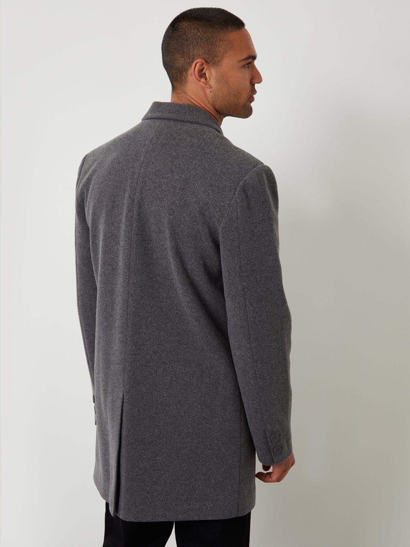 Image 2 of 5 of Threadbare Mens Classic Faux Woo Longline Trench Coat - Grey