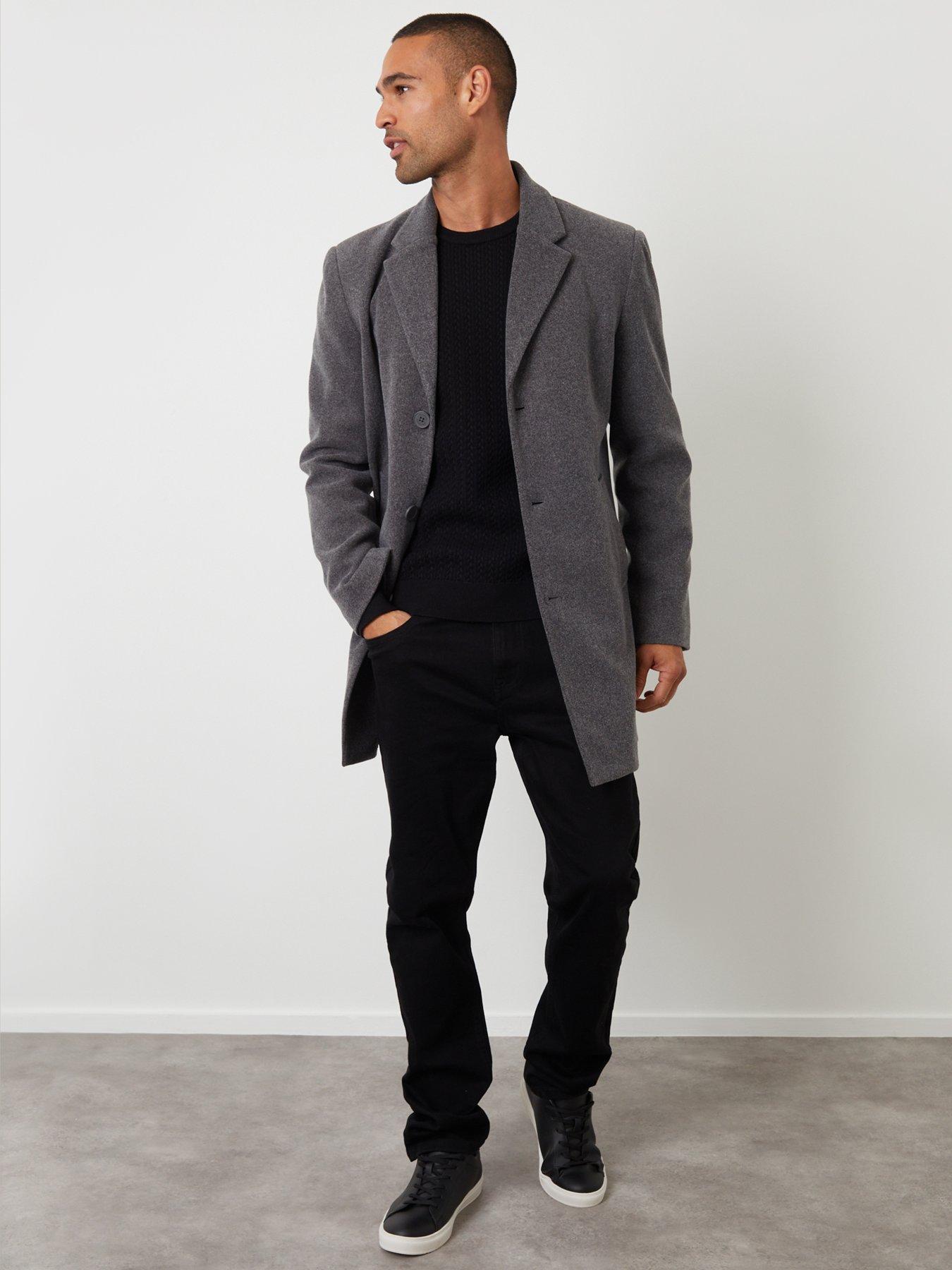 Image 3 of 5 of Threadbare Mens Classic Faux Woo Longline Trench Coat - Grey