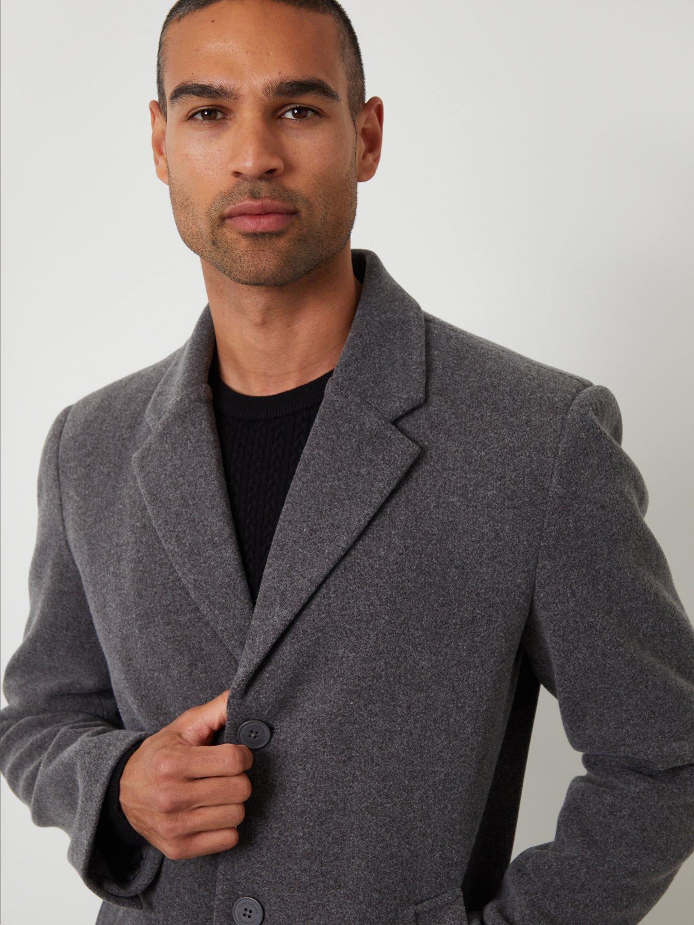 Image 4 of 5 of Threadbare Mens Classic Faux Woo Longline Trench Coat - Grey