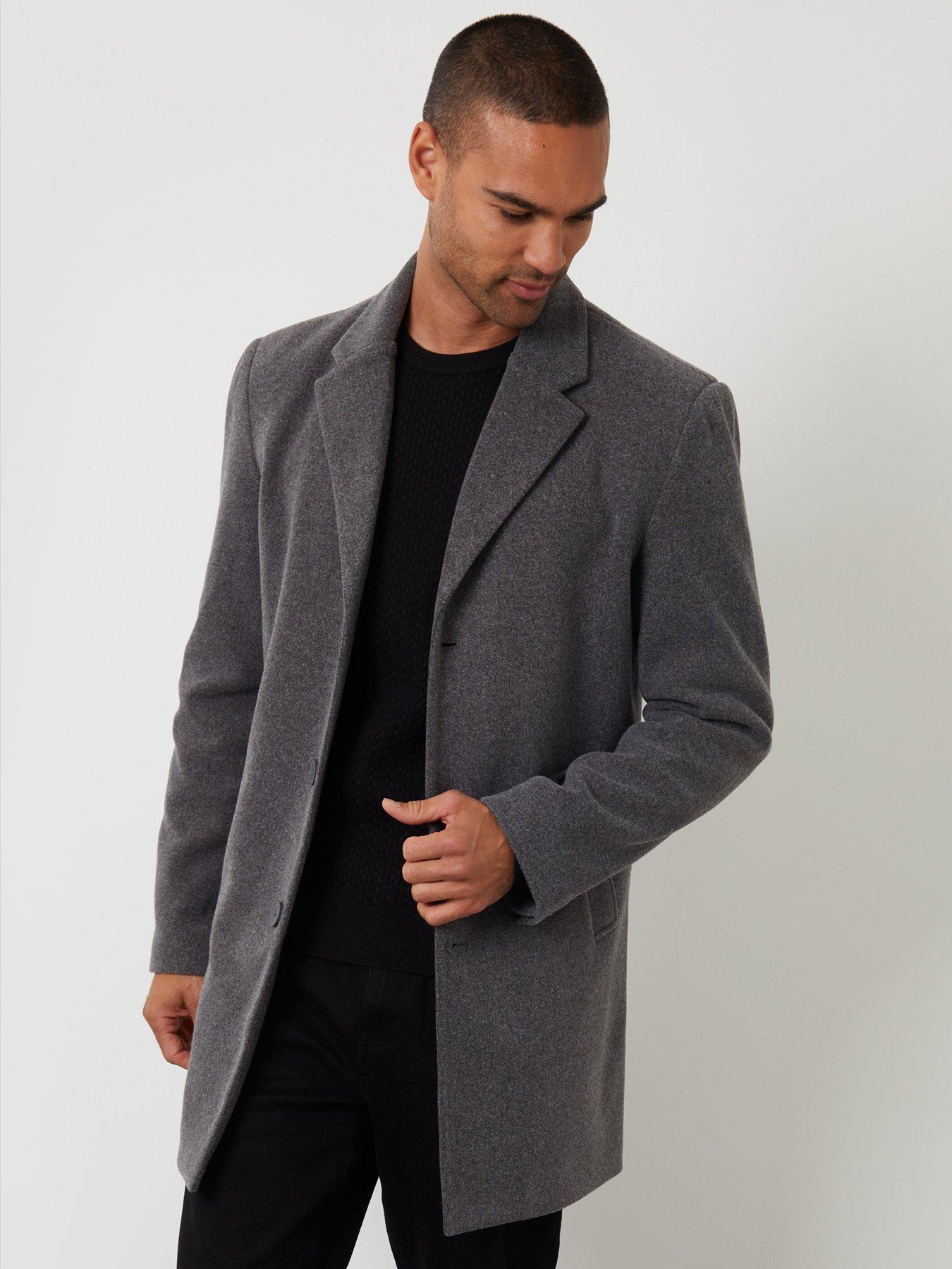 Image 5 of 5 of Threadbare Mens Classic Faux Woo Longline Trench Coat - Grey
