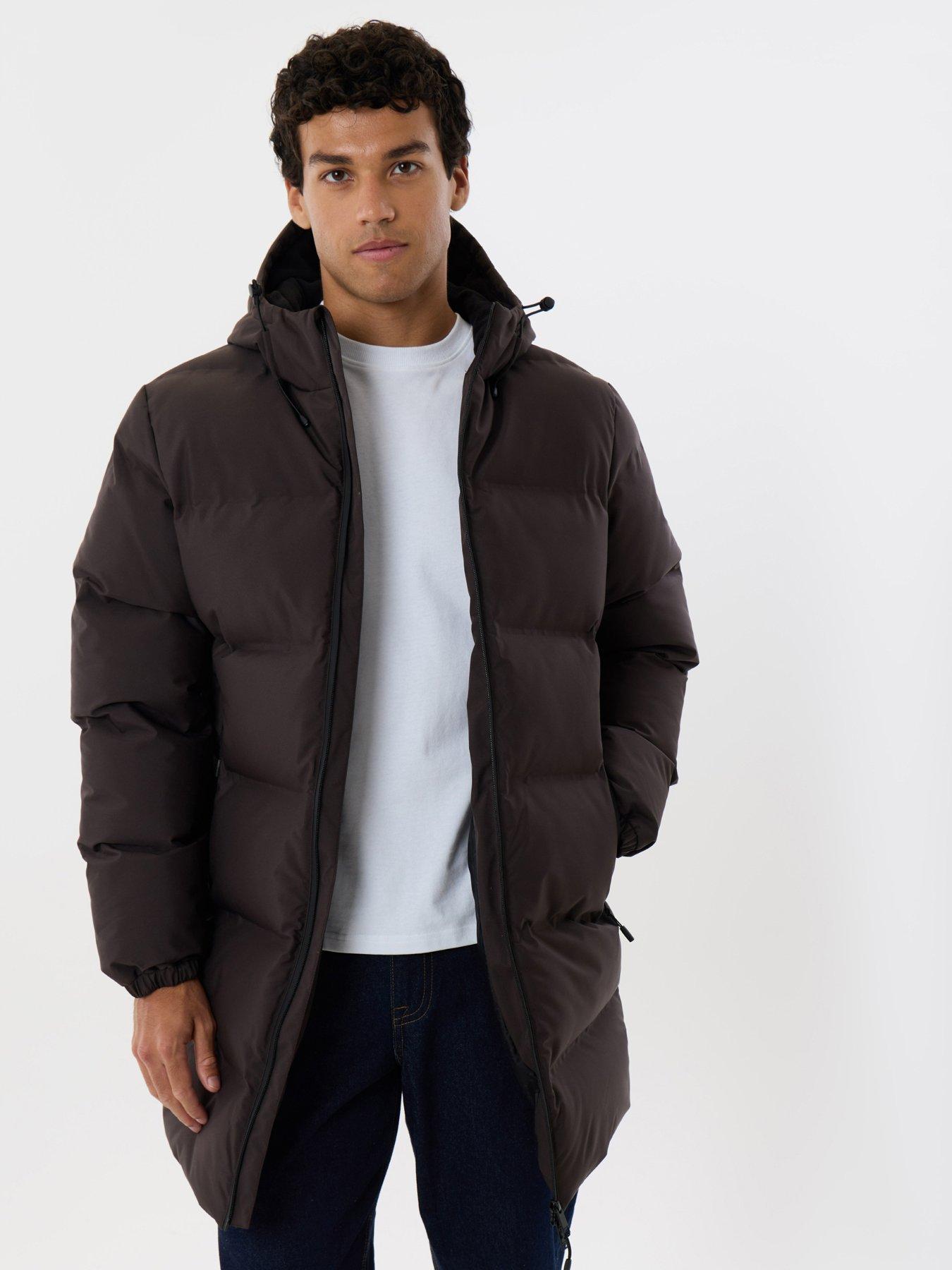 Image 1 of 6 of Threadbare Mens Solund Padded Longline Hooded Jacket - Brown