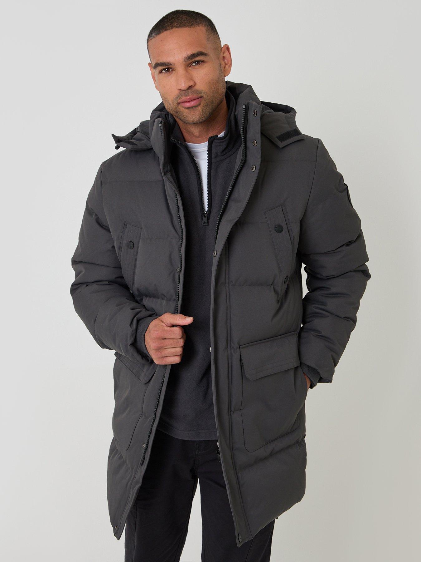 Image 1 of 6 of Threadbare Mens Coco Padded Detachable Hood Longer Length Jacket - Slate Grey