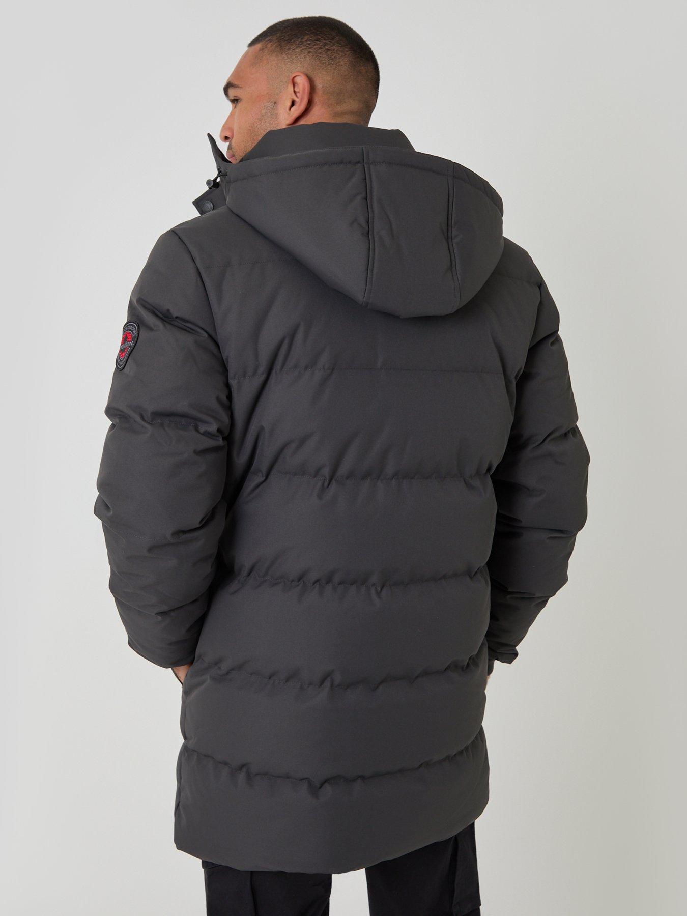Image 2 of 6 of Threadbare Mens Coco Padded Detachable Hood Longer Length Jacket - Slate Grey