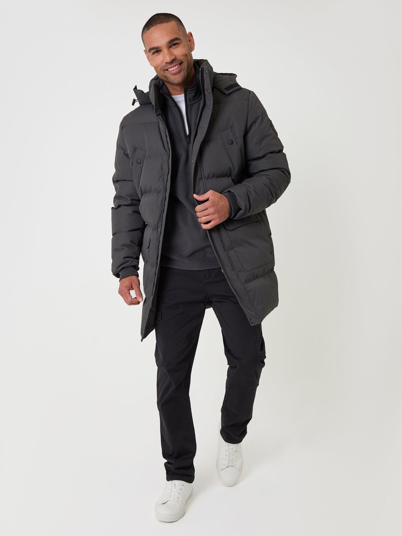 Image 3 of 6 of Threadbare Mens Coco Padded Detachable Hood Longer Length Jacket - Slate Grey