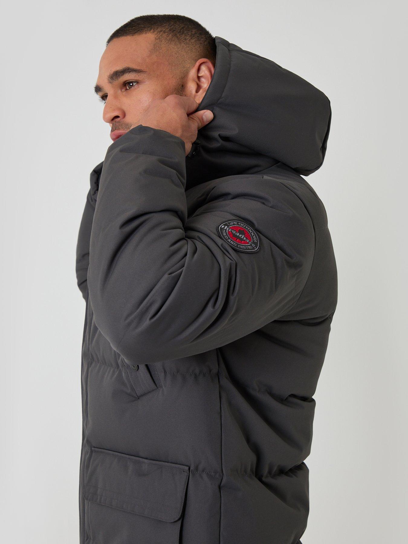 Image 5 of 6 of Threadbare Mens Coco Padded Detachable Hood Longer Length Jacket - Slate Grey