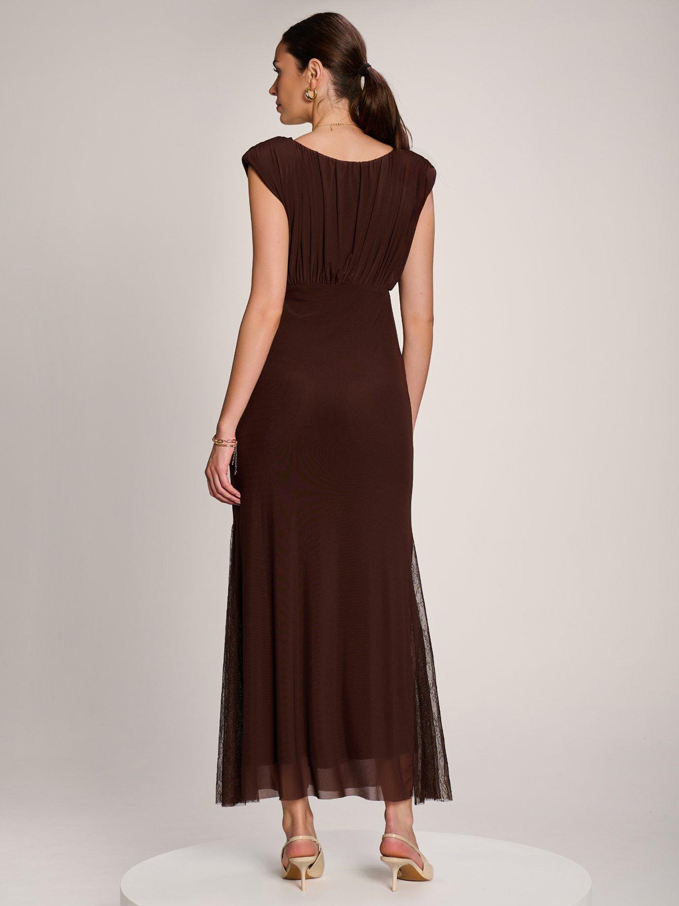 Image 2 of 7 of Jolie Moi Lace Insert Mesh Maxi Dress