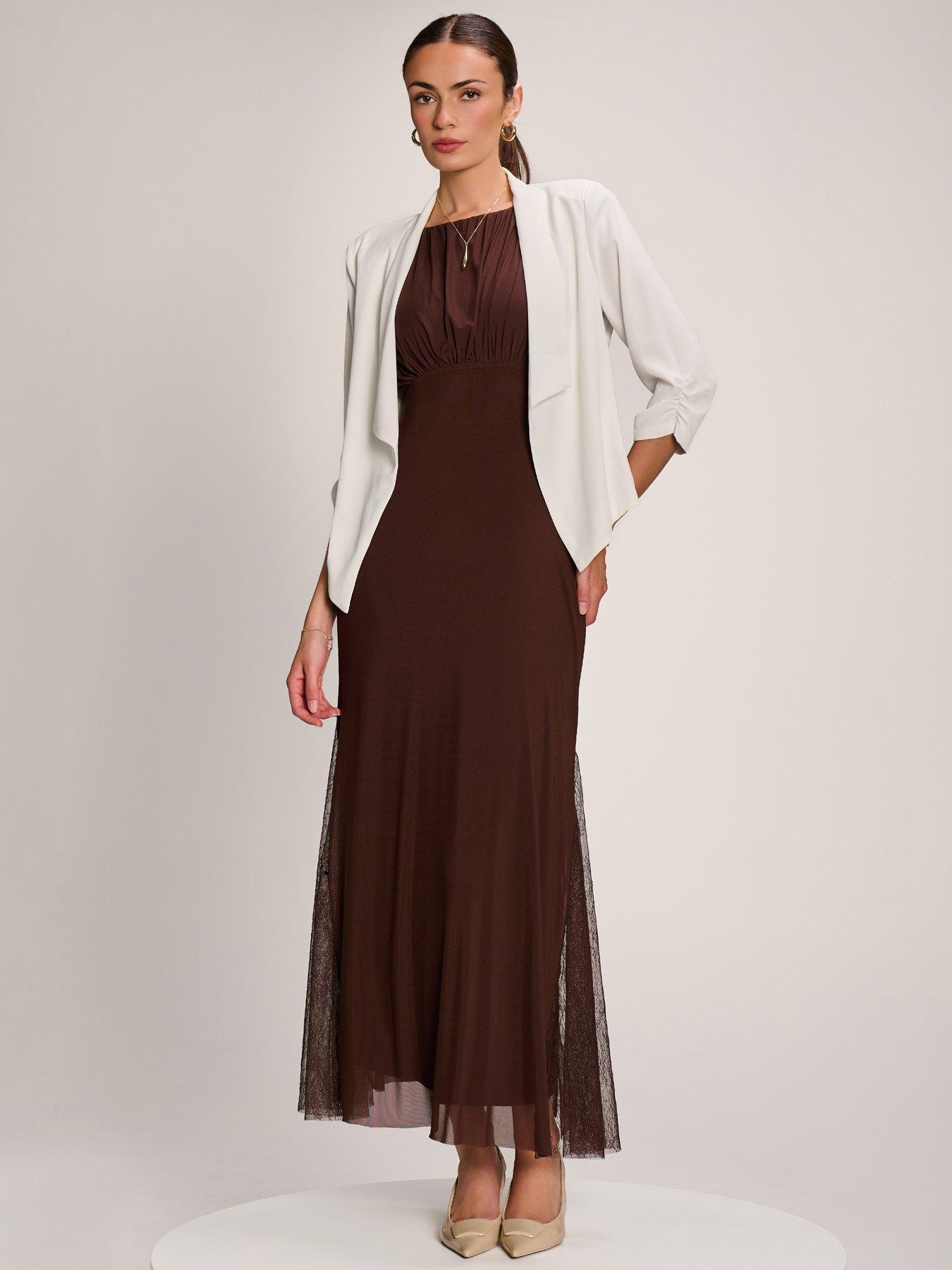 Image 3 of 7 of Jolie Moi Lace Insert Mesh Maxi Dress