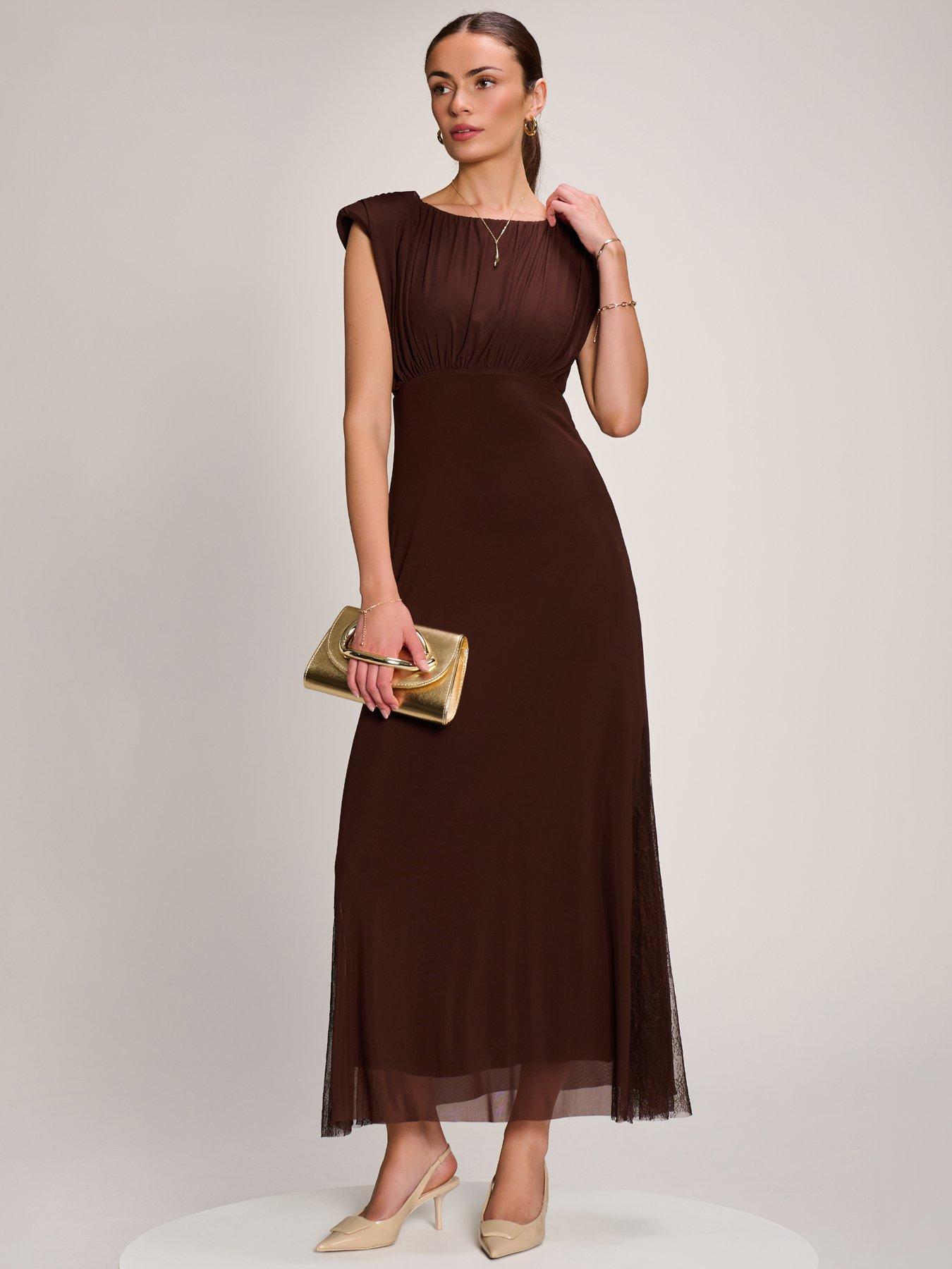 Image 5 of 7 of Jolie Moi Lace Insert Mesh Maxi Dress