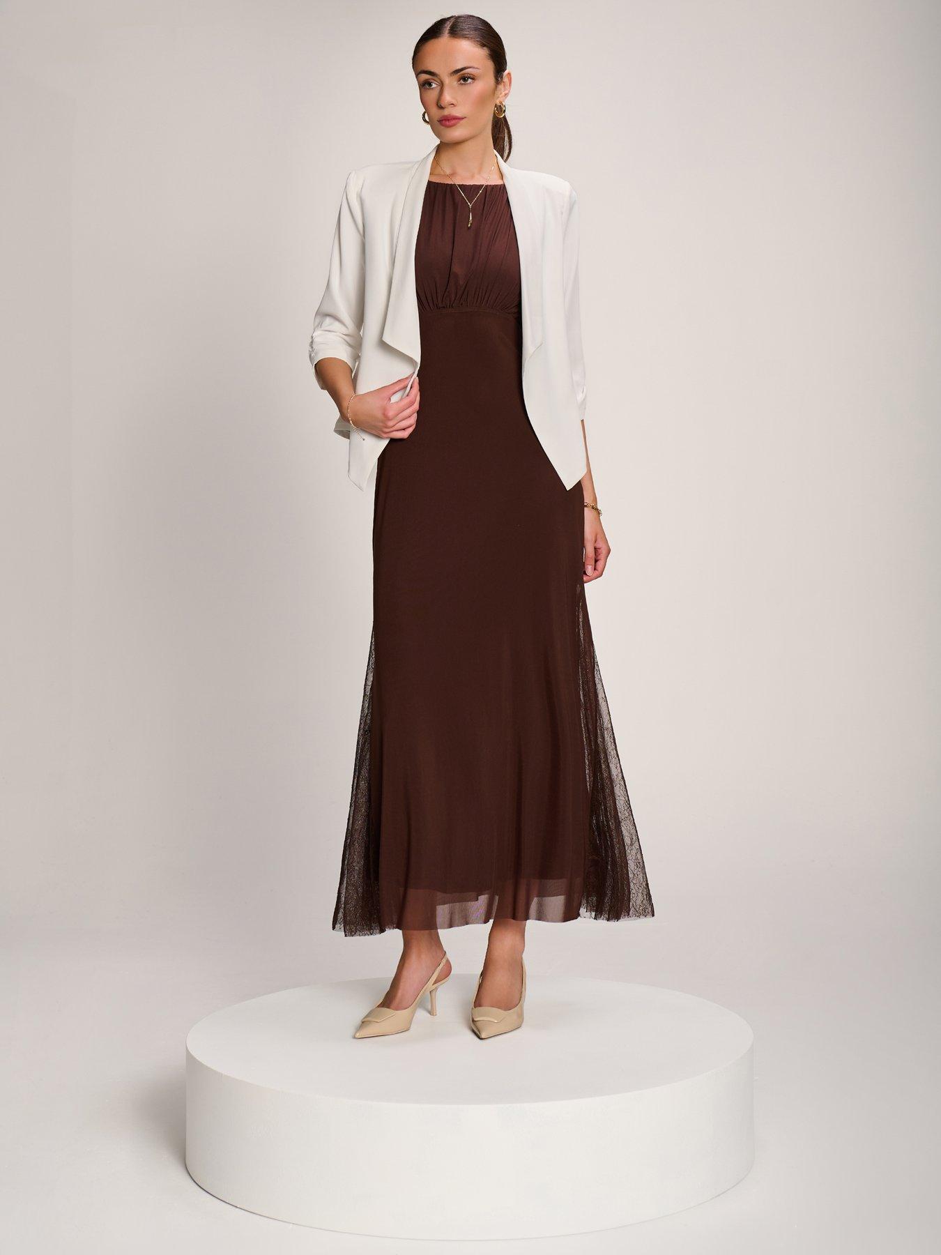 Image 6 of 7 of Jolie Moi Lace Insert Mesh Maxi Dress
