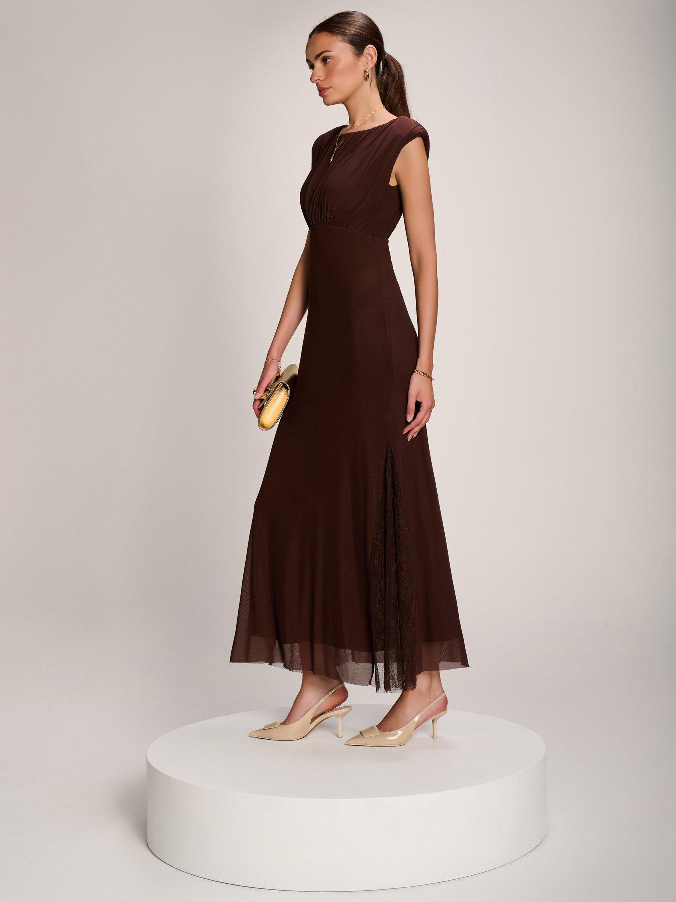 Image 7 of 7 of Jolie Moi Lace Insert Mesh Maxi Dress