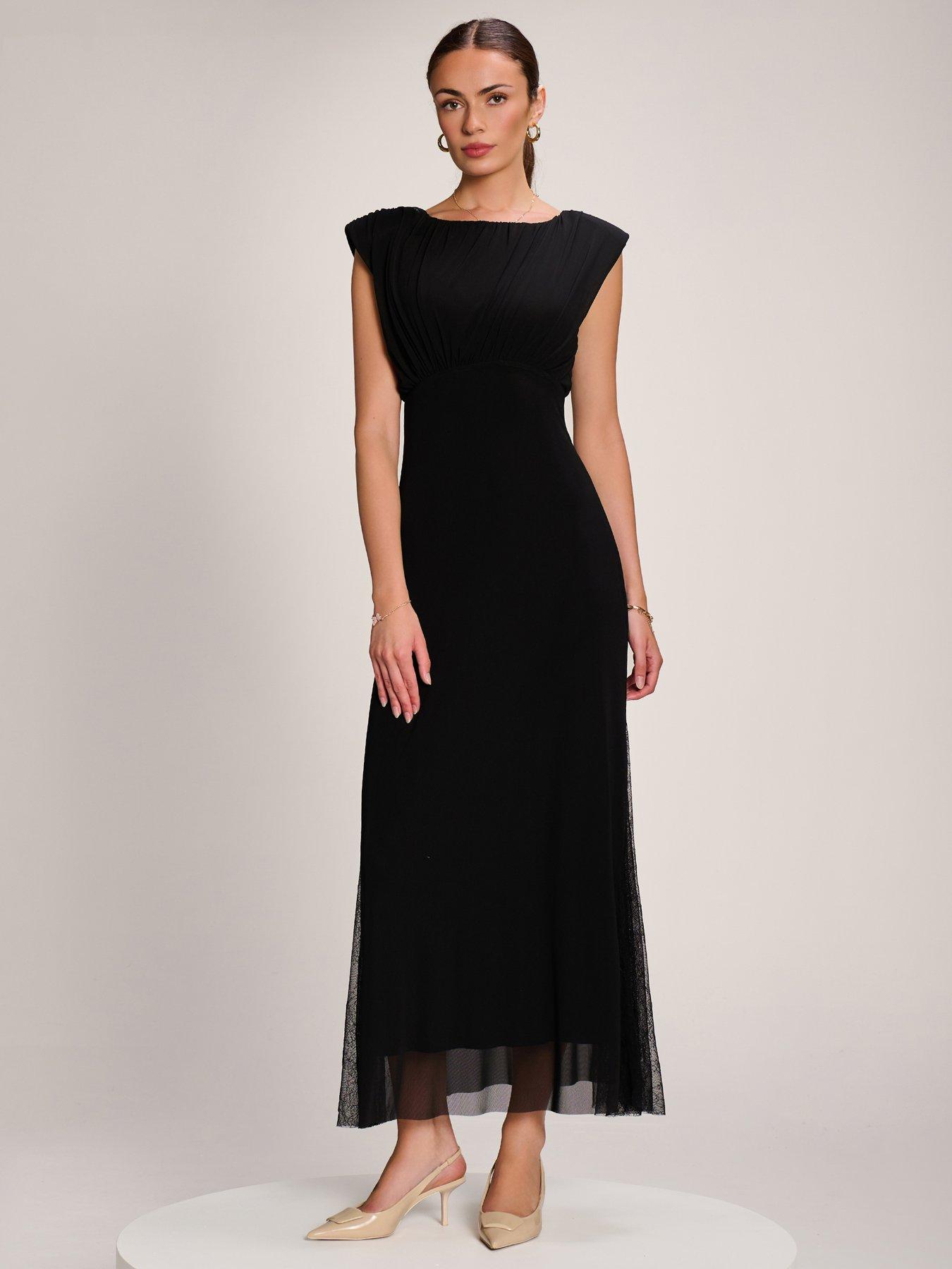 Image 1 of 7 of Jolie Moi Lace Insert Mesh Maxi Dress