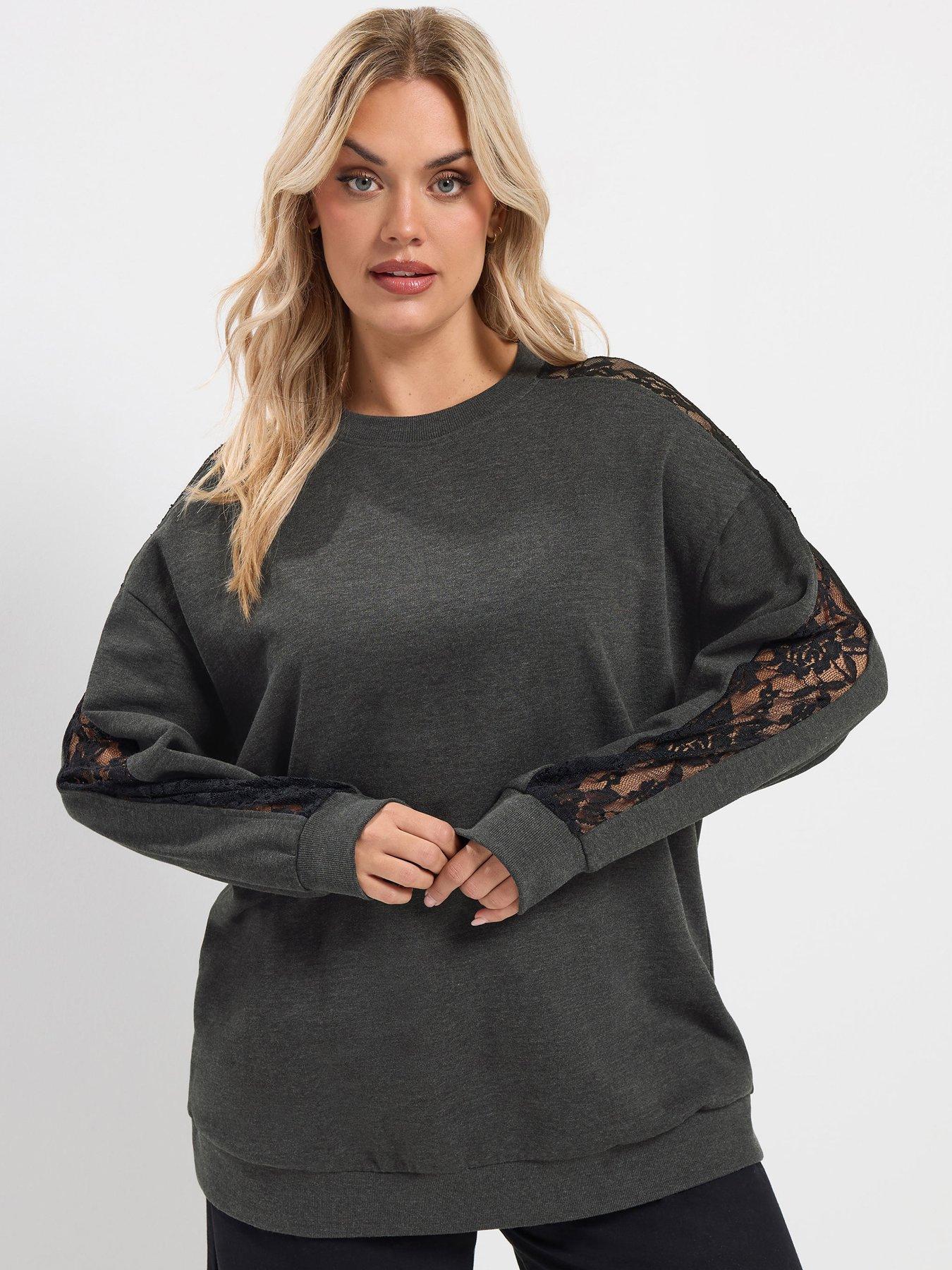 Image 1 of 4 of Yours Curve Lace Insert Sleeve Sweatshirt