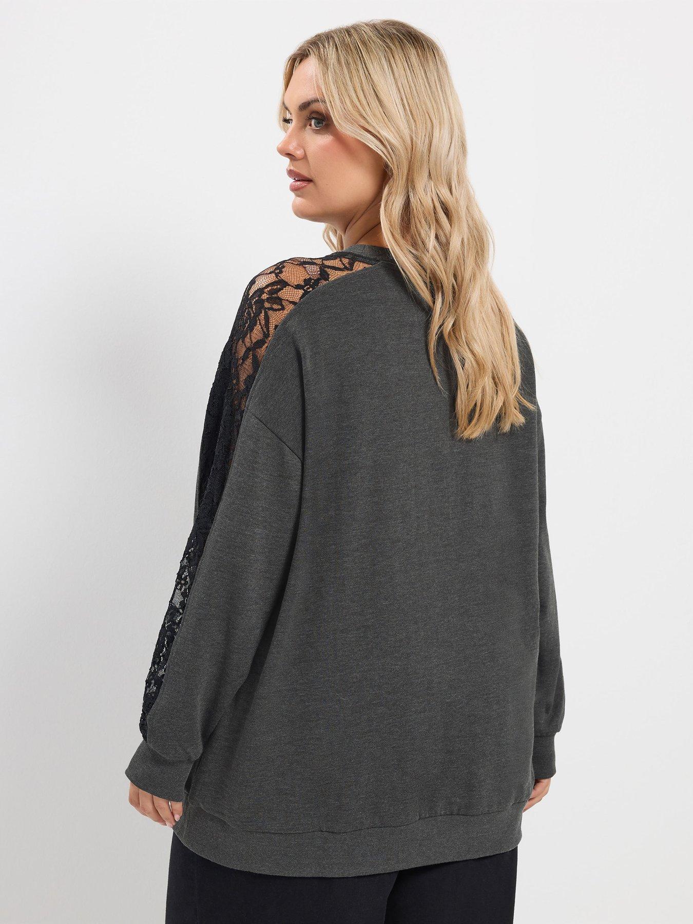 Image 2 of 4 of Yours Curve Lace Insert Sleeve Sweatshirt