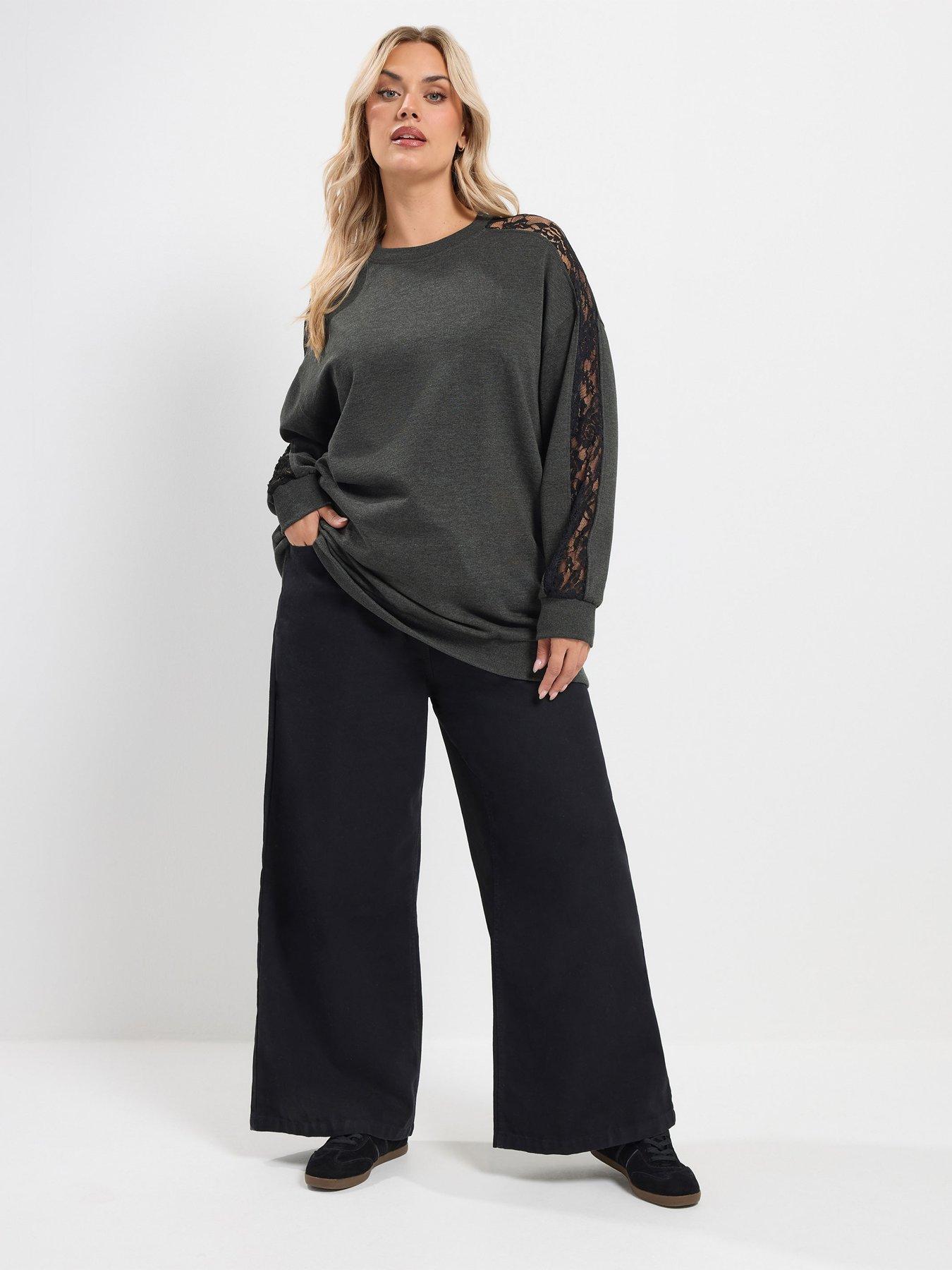 Image 3 of 4 of Yours Curve Lace Insert Sleeve Sweatshirt