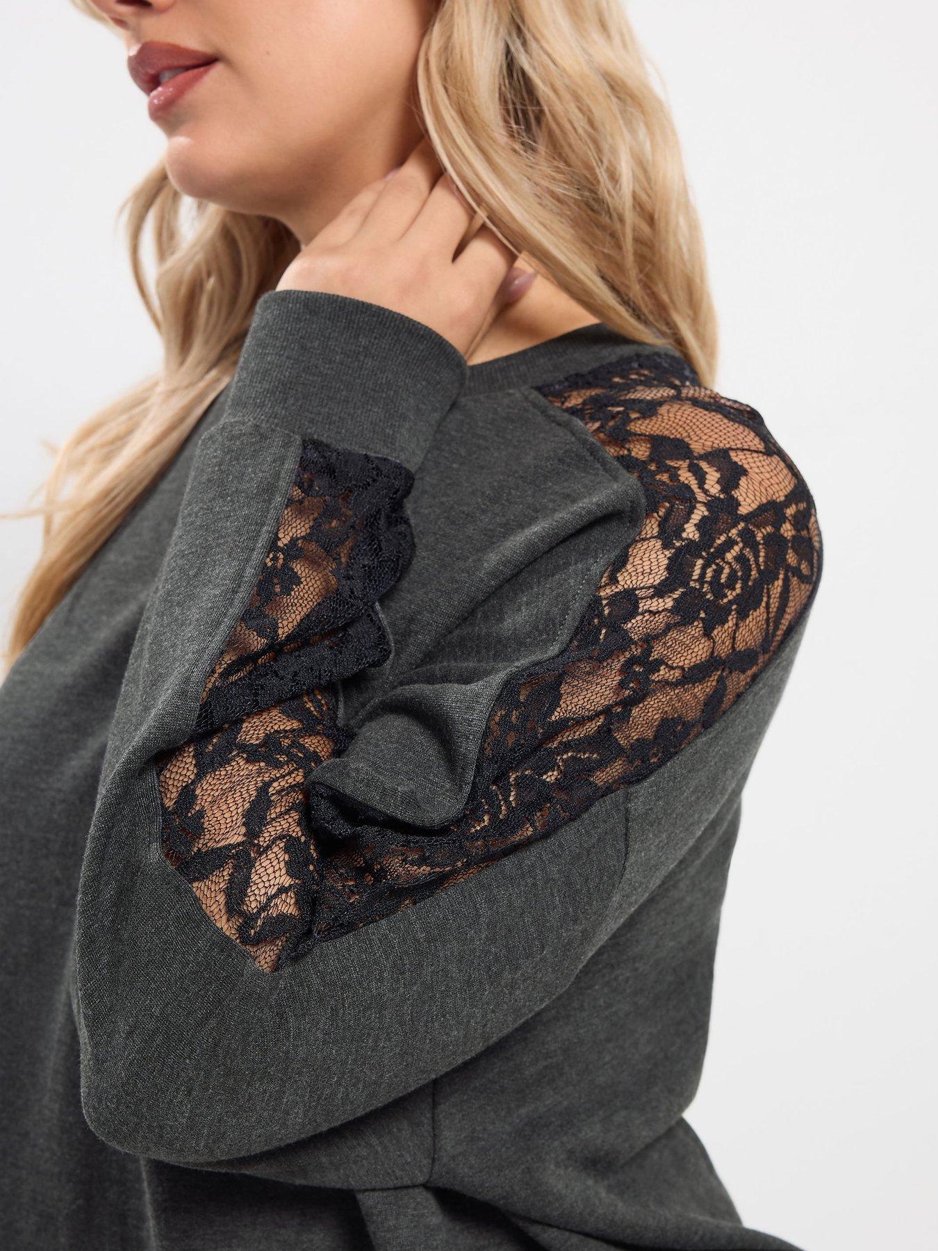 Image 4 of 4 of Yours Curve Lace Insert Sleeve Sweatshirt