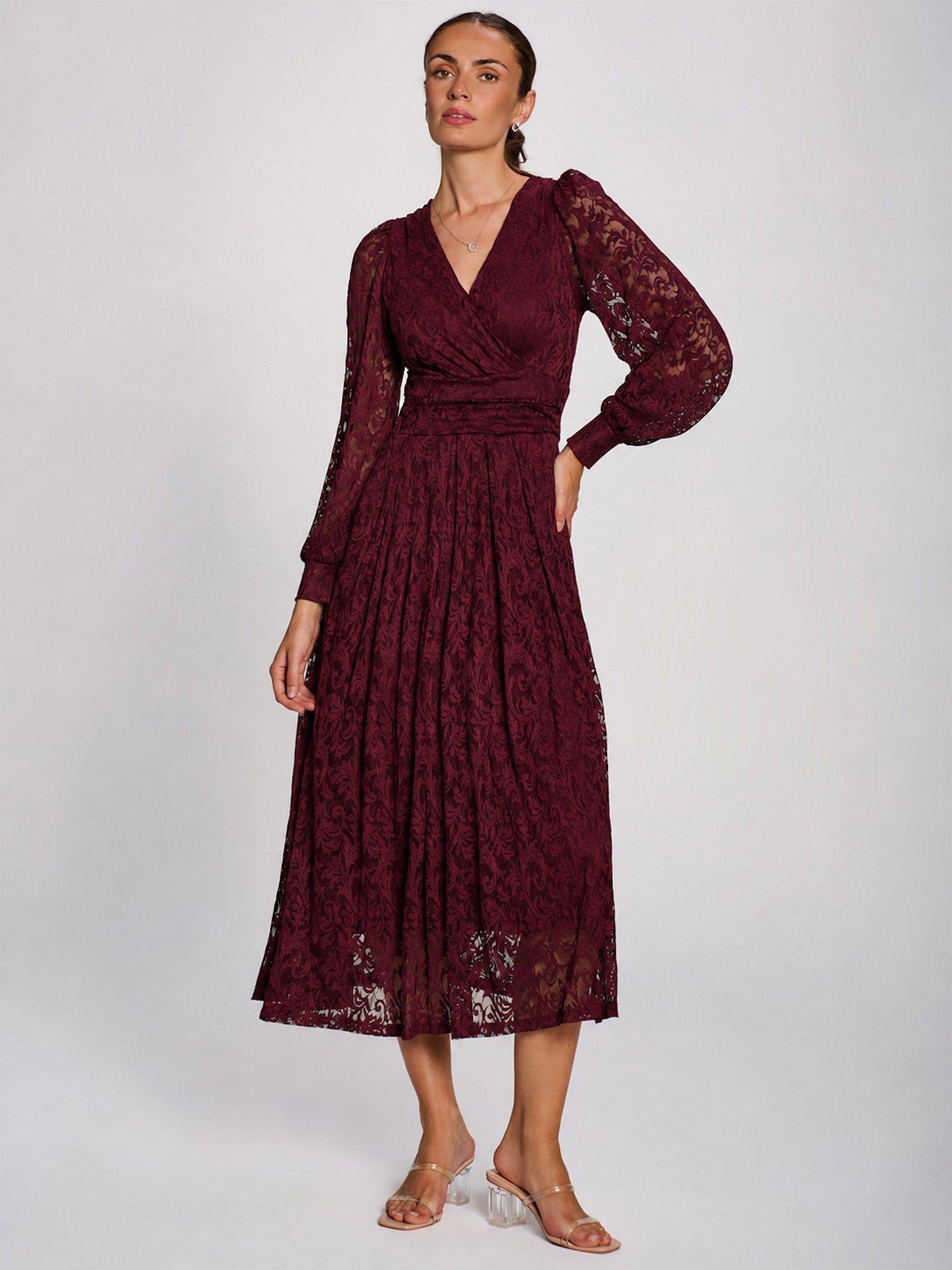 Image 1 of 7 of Jolie Moi Long Sleeve Printed Lace Maxi Dress