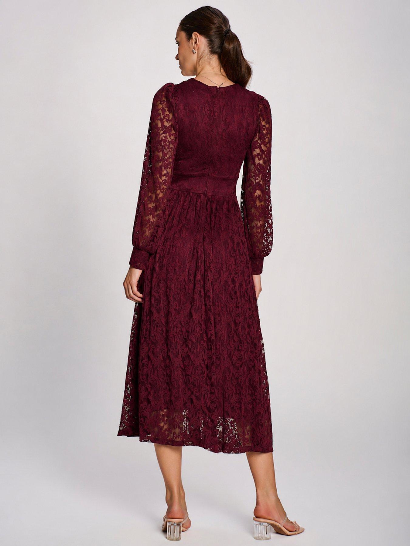Image 2 of 7 of Jolie Moi Long Sleeve Printed Lace Maxi Dress