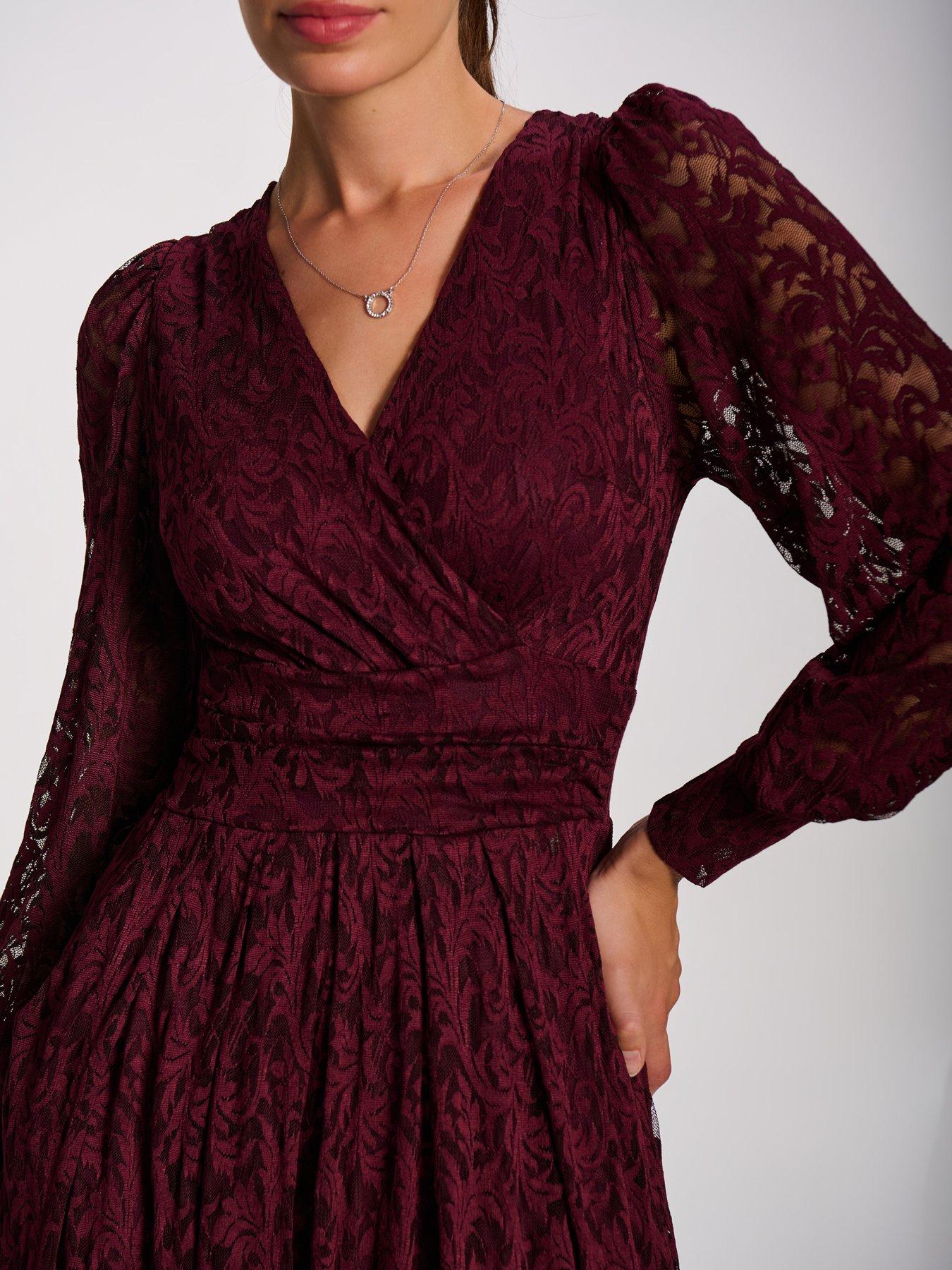 Image 3 of 7 of Jolie Moi Long Sleeve Printed Lace Maxi Dress