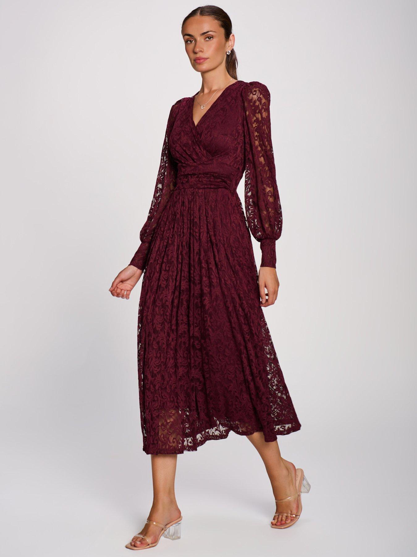 Image 4 of 7 of Jolie Moi Long Sleeve Printed Lace Maxi Dress