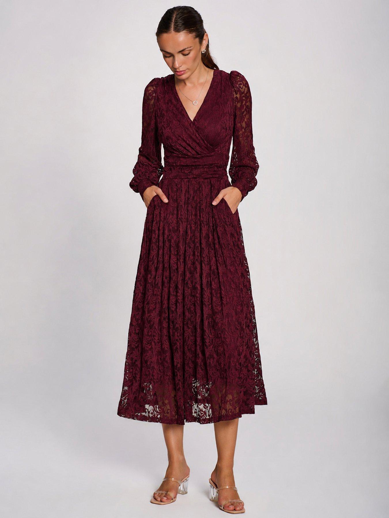 Image 5 of 7 of Jolie Moi Long Sleeve Printed Lace Maxi Dress