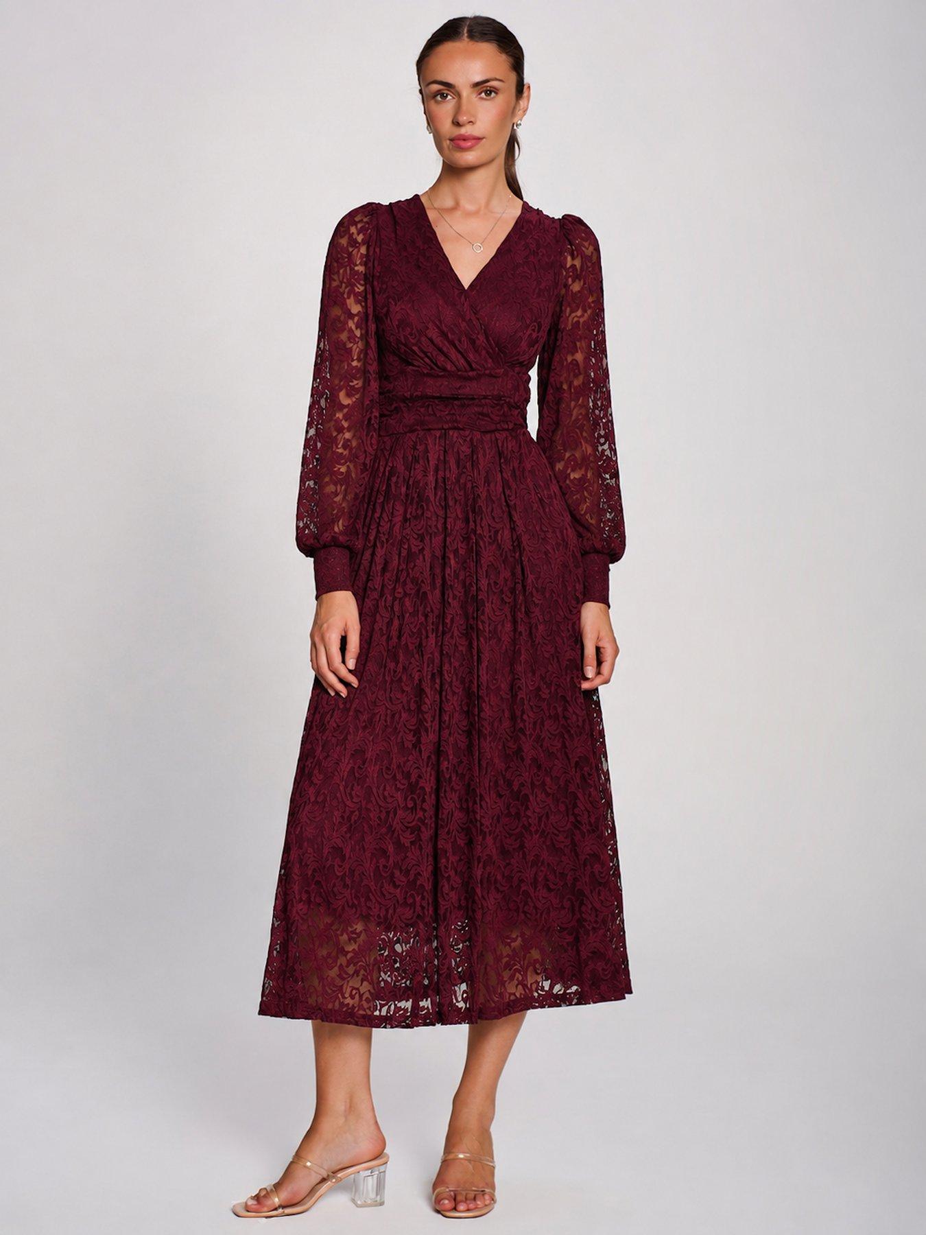 Image 6 of 7 of Jolie Moi Long Sleeve Printed Lace Maxi Dress
