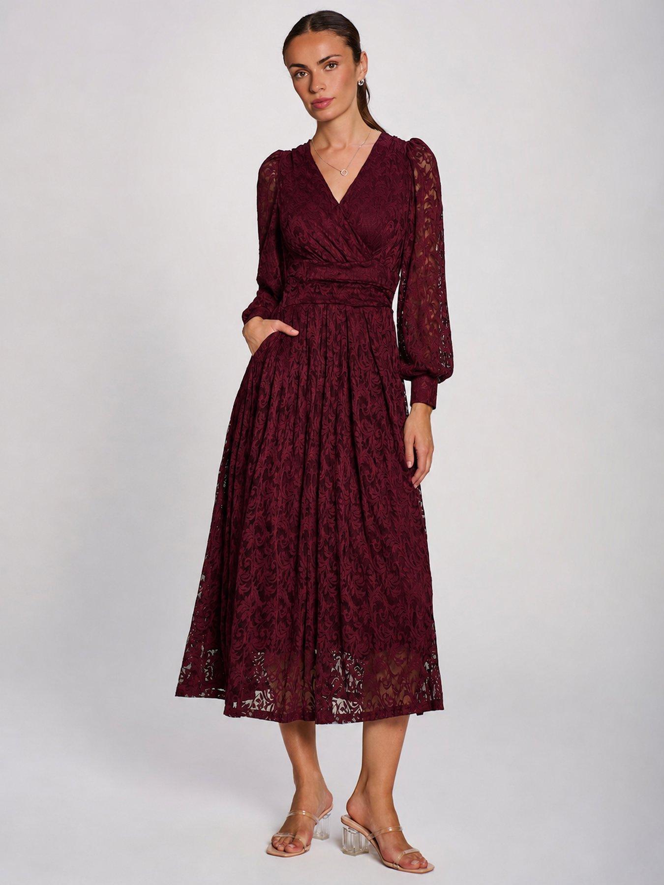 Image 7 of 7 of Jolie Moi Long Sleeve Printed Lace Maxi Dress