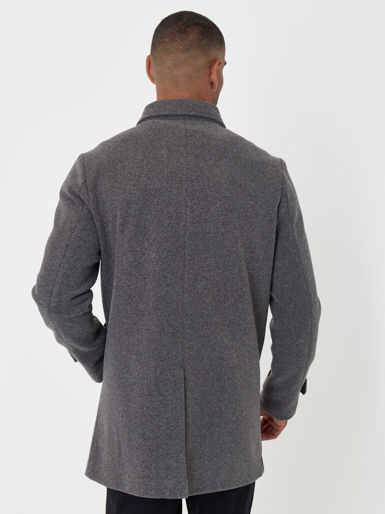 Image 2 of 5 of Threadbare Mens Alon Faux Wool-Look Longline Hidden Zip Jacket - Charcoal