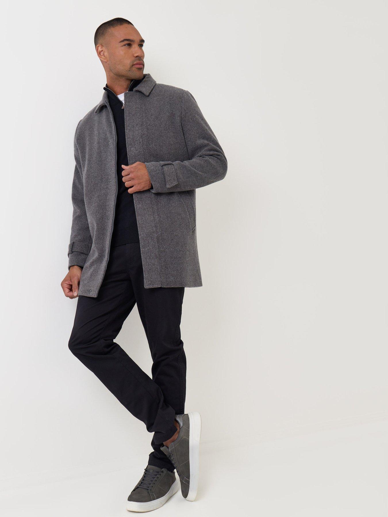 Image 3 of 5 of Threadbare Mens Alon Faux Wool-Look Longline Hidden Zip Jacket - Charcoal