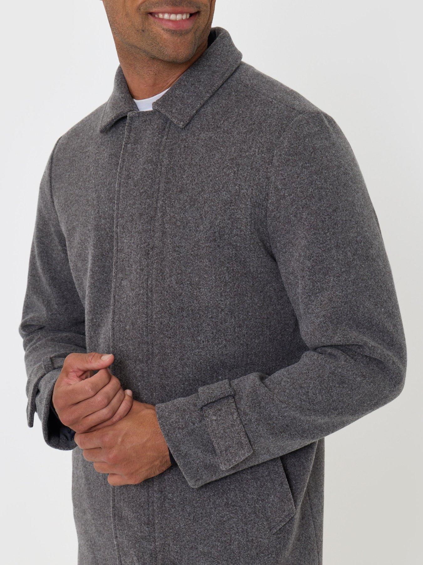 Image 4 of 5 of Threadbare Mens Alon Faux Wool-Look Longline Hidden Zip Jacket - Charcoal