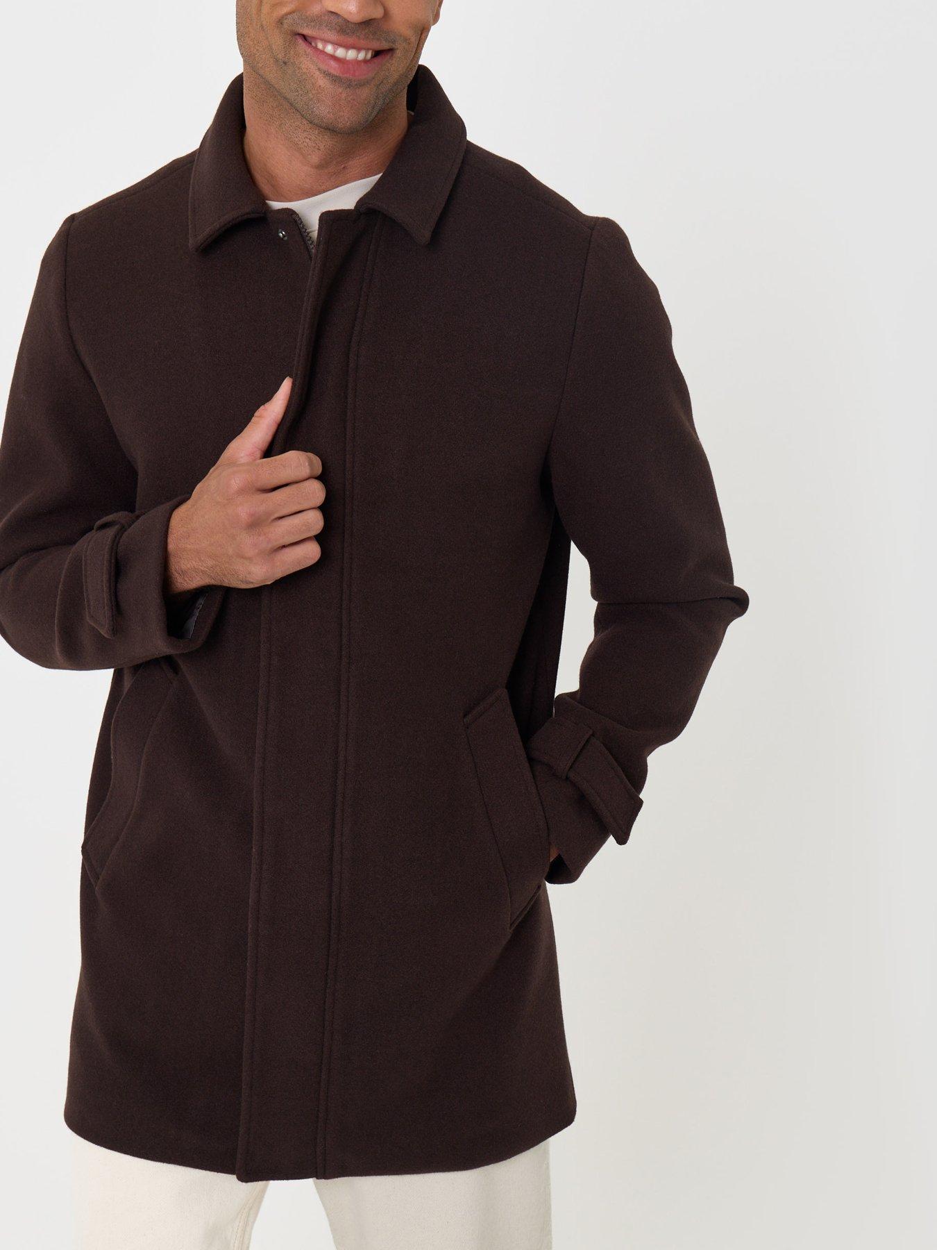Image 4 of 5 of Threadbare Mens Alon Faux Wool Zip-Through Jacket - Chocolate