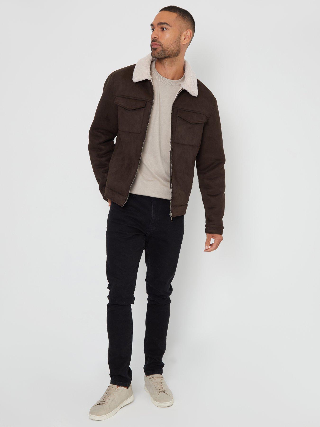 Image 4 of 4 of Threadbare Mens Jacket Olpherts - Chocolate / Cream (Bonded Suede)