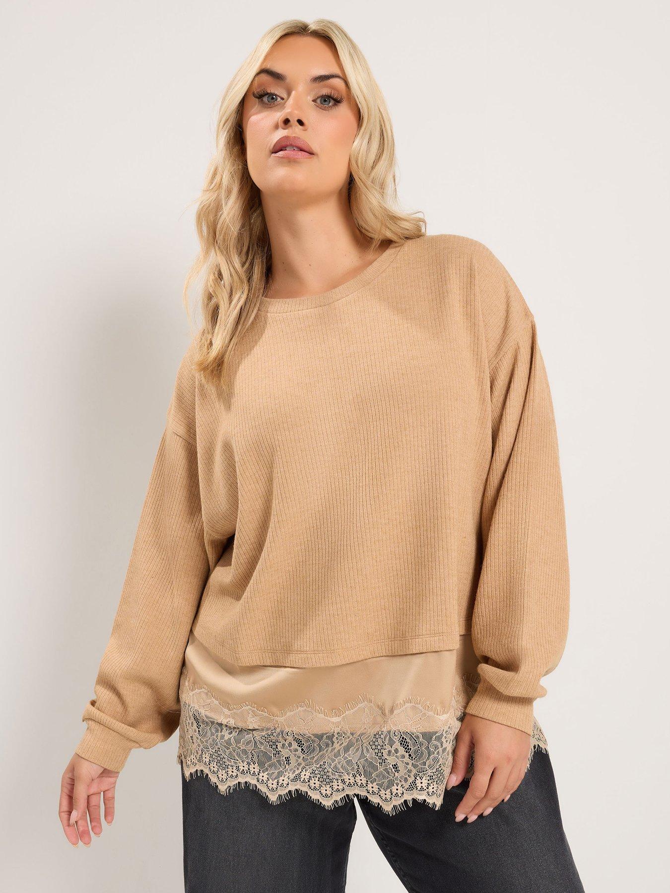 Image 1 of 4 of Yours Curve Satin Lace Top