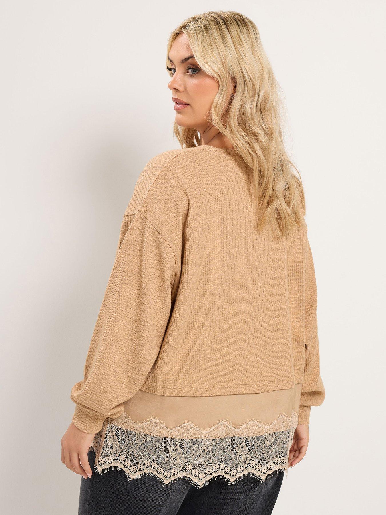 Image 2 of 4 of Yours Curve Satin Lace Top