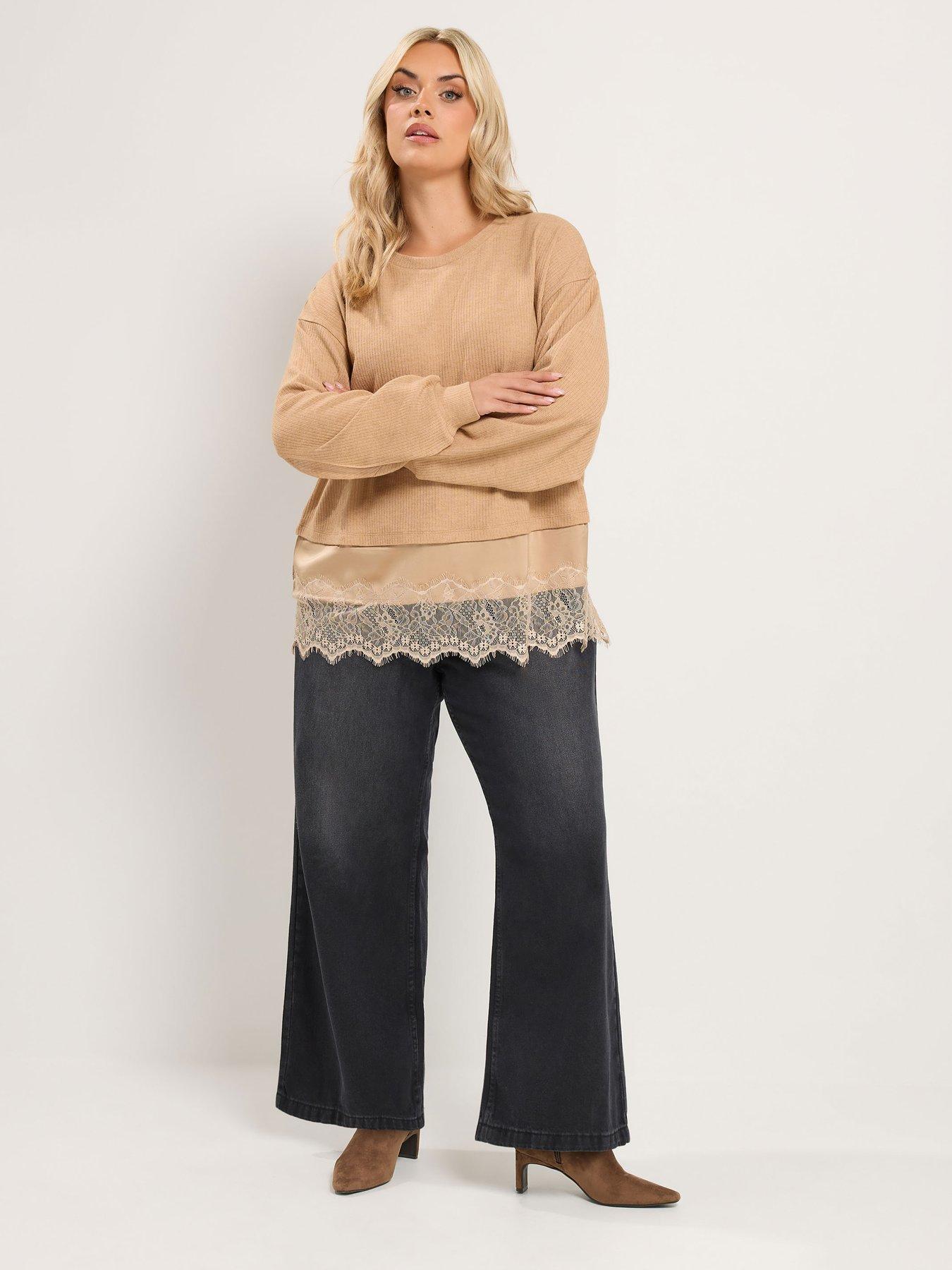 Image 3 of 4 of Yours Curve Satin Lace Top