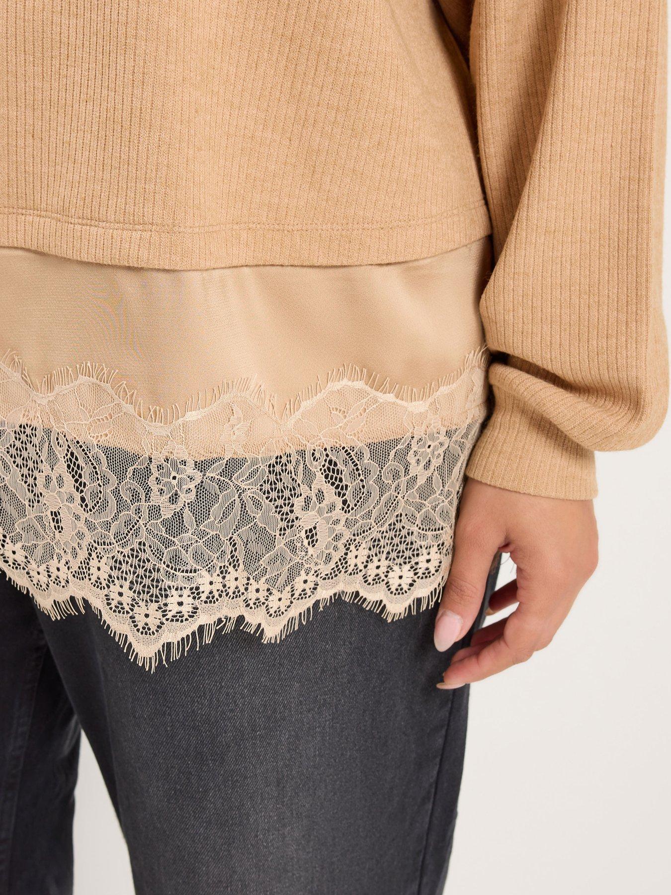 Image 4 of 4 of Yours Curve Satin Lace Top