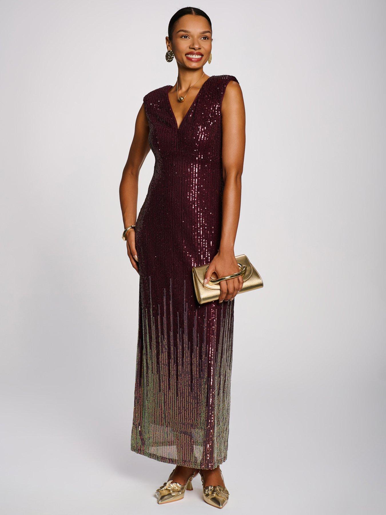 Image 1 of 7 of Jolie Moi Multi-tone Patterned Sequin Maxi Dress