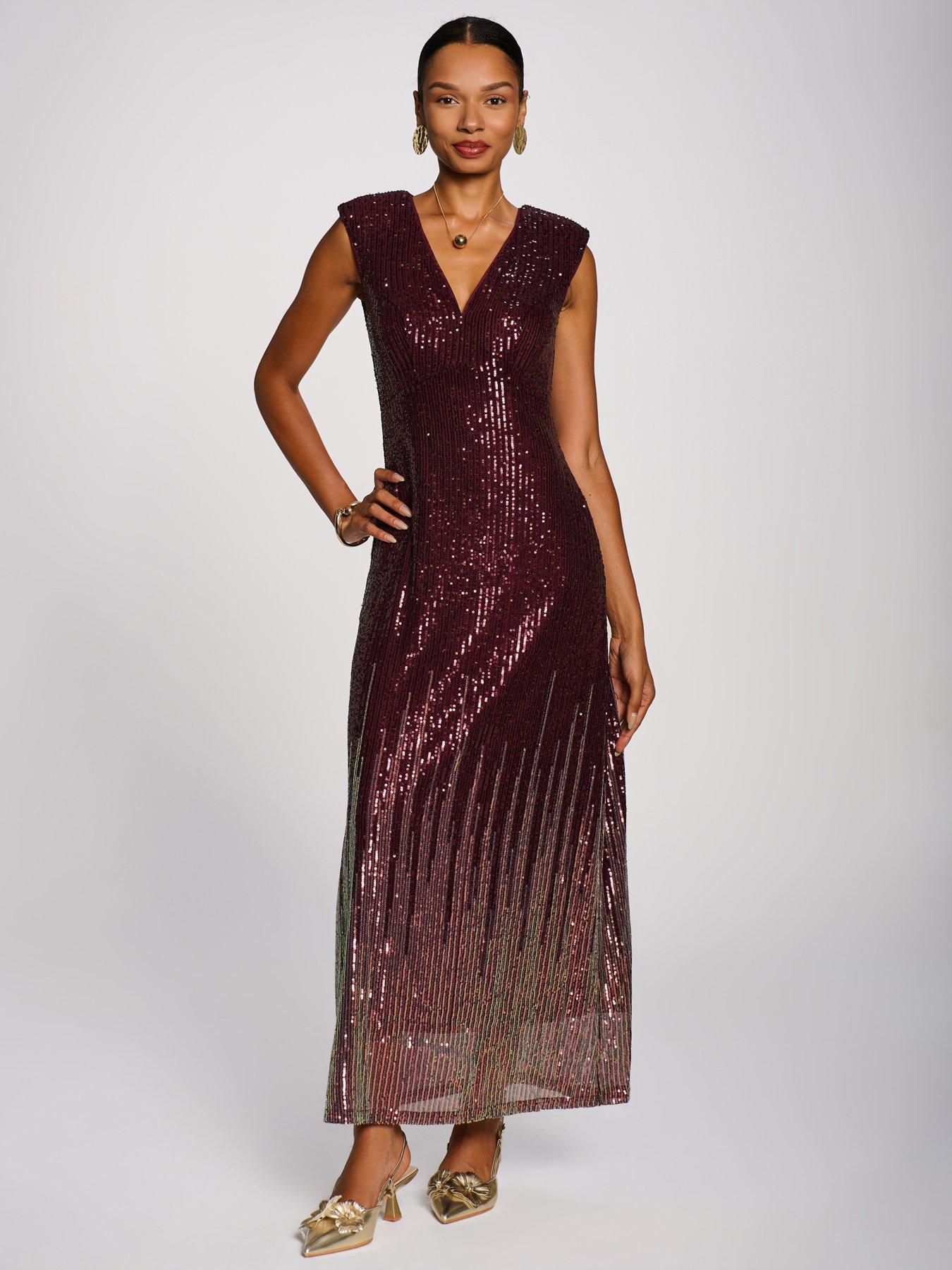 Image 3 of 7 of Jolie Moi Multi-tone Patterned Sequin Maxi Dress