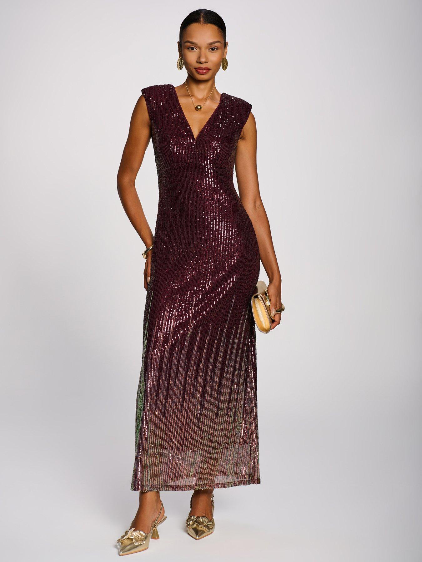 Image 5 of 7 of Jolie Moi Multi-tone Patterned Sequin Maxi Dress