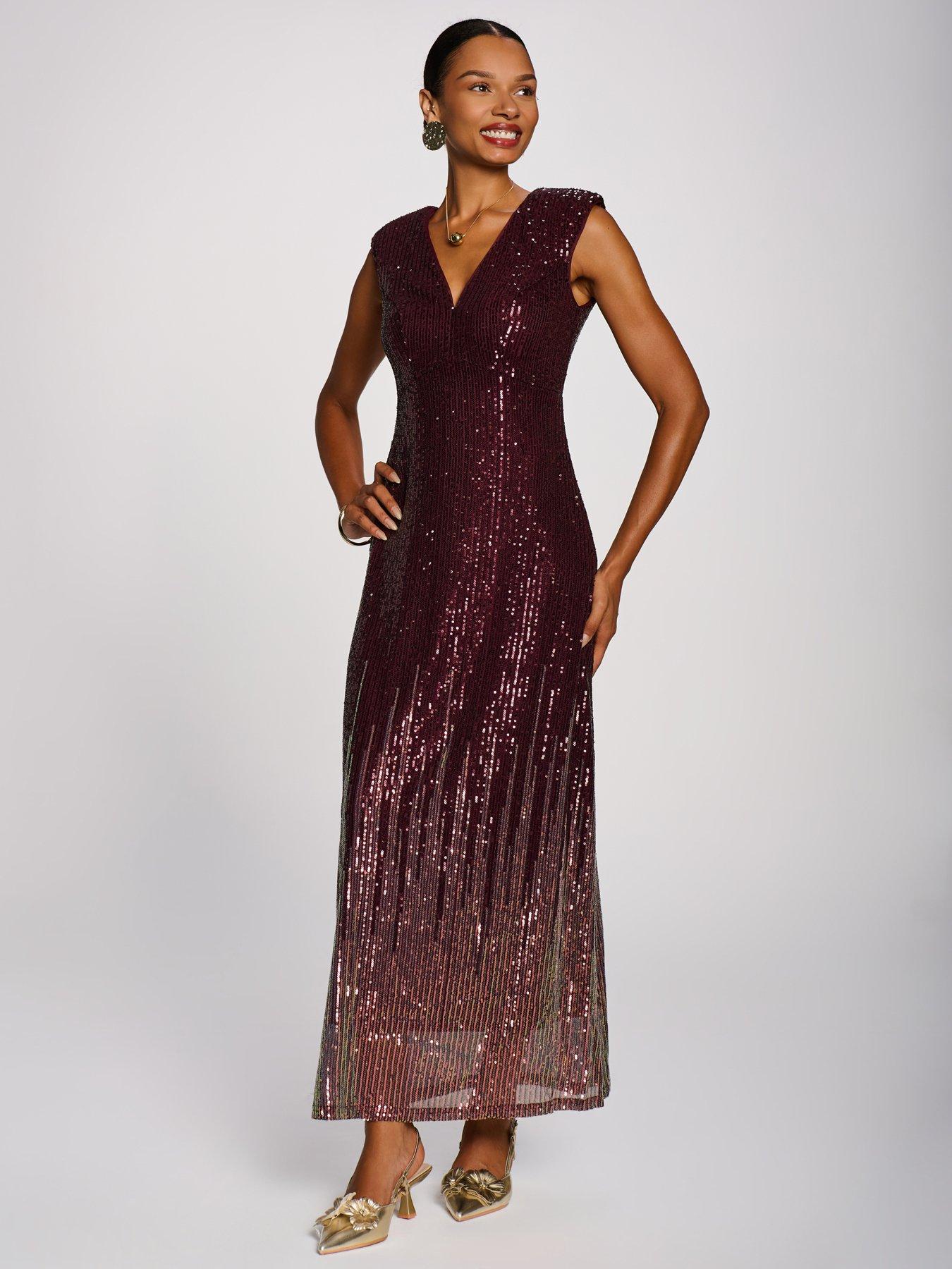 Image 6 of 7 of Jolie Moi Multi-tone Patterned Sequin Maxi Dress