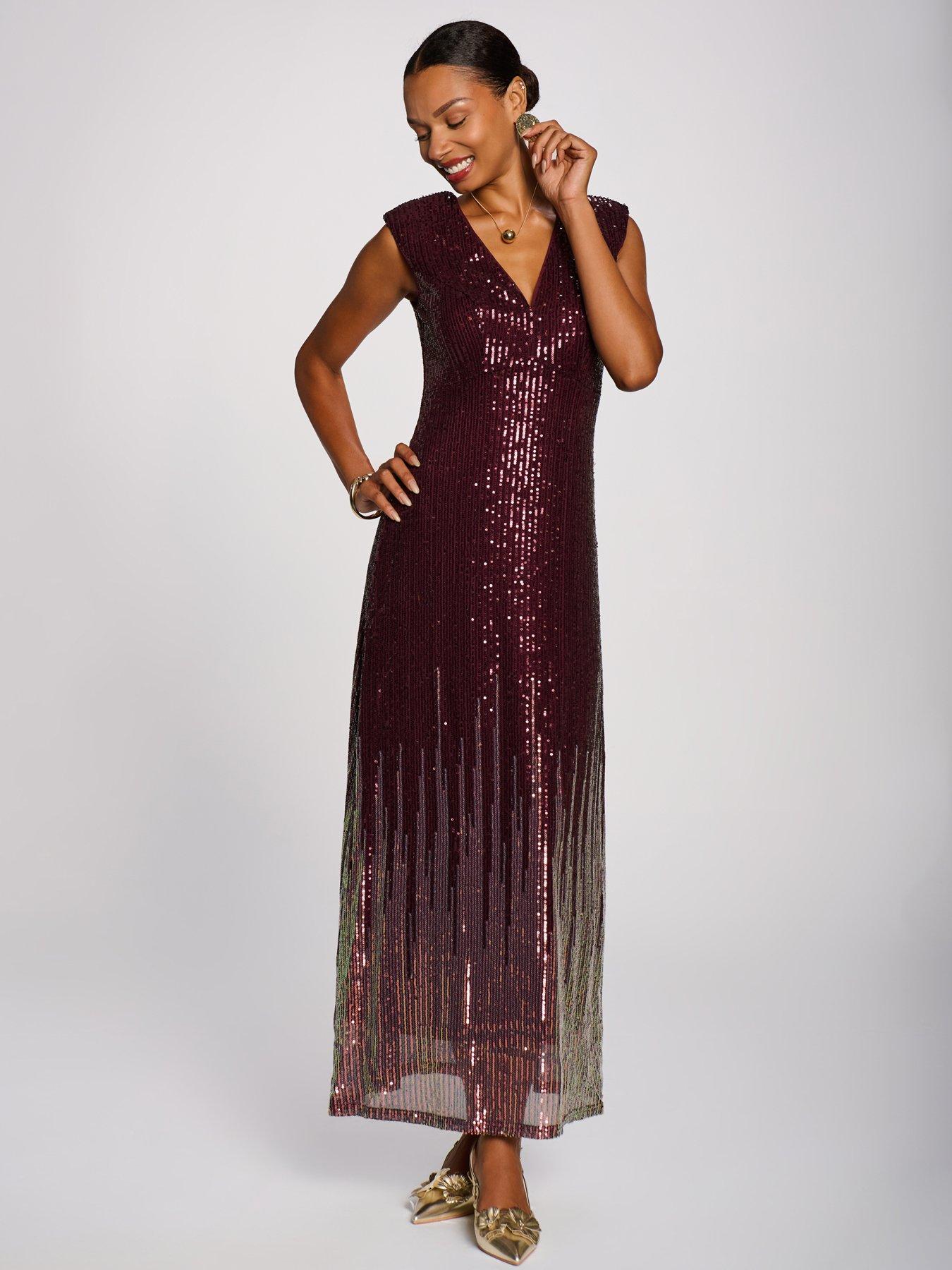 Image 7 of 7 of Jolie Moi Multi-tone Patterned Sequin Maxi Dress