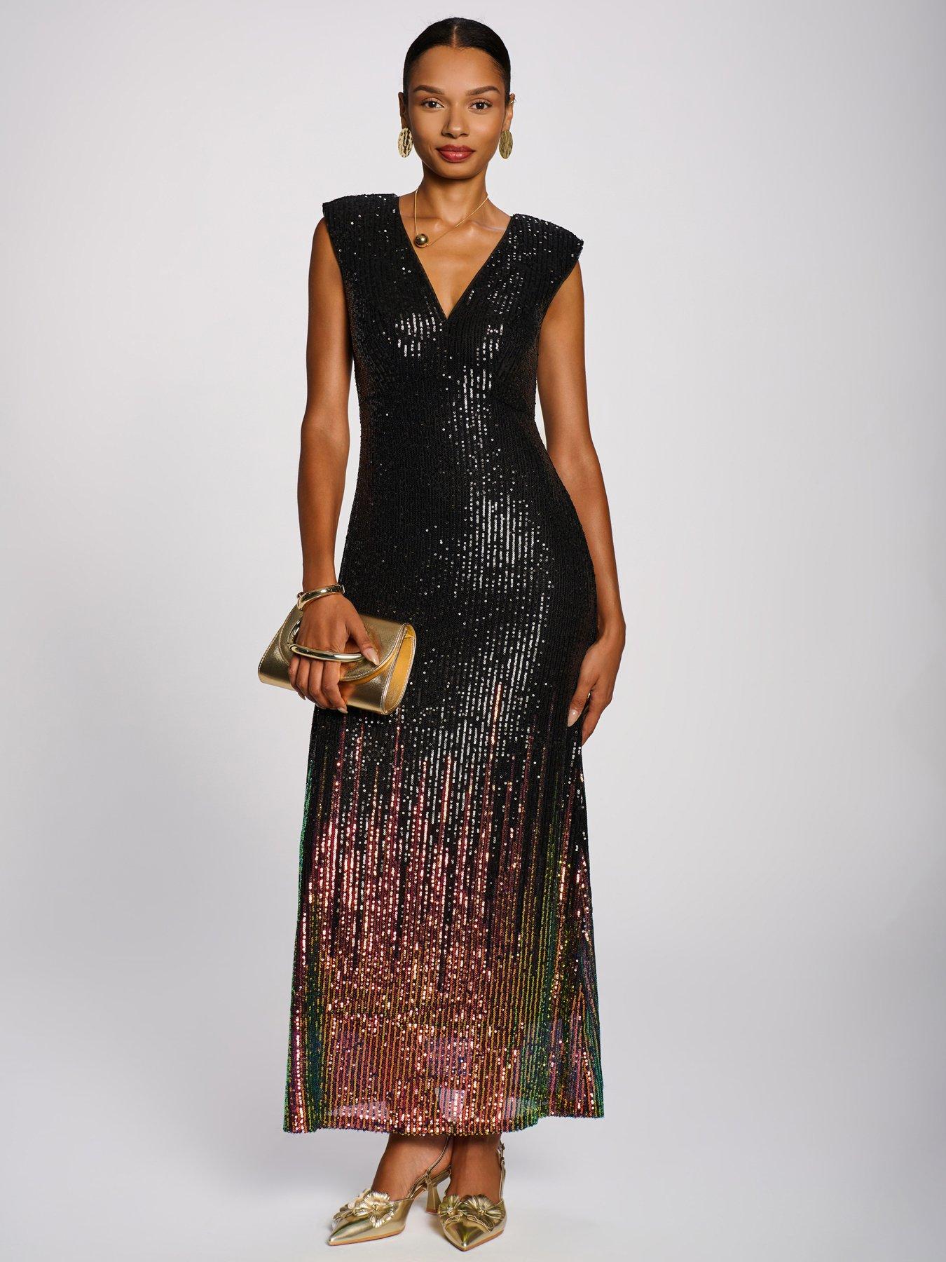 Image 1 of 7 of Jolie Moi Multi-tone Patterned Sequin Maxi Dress